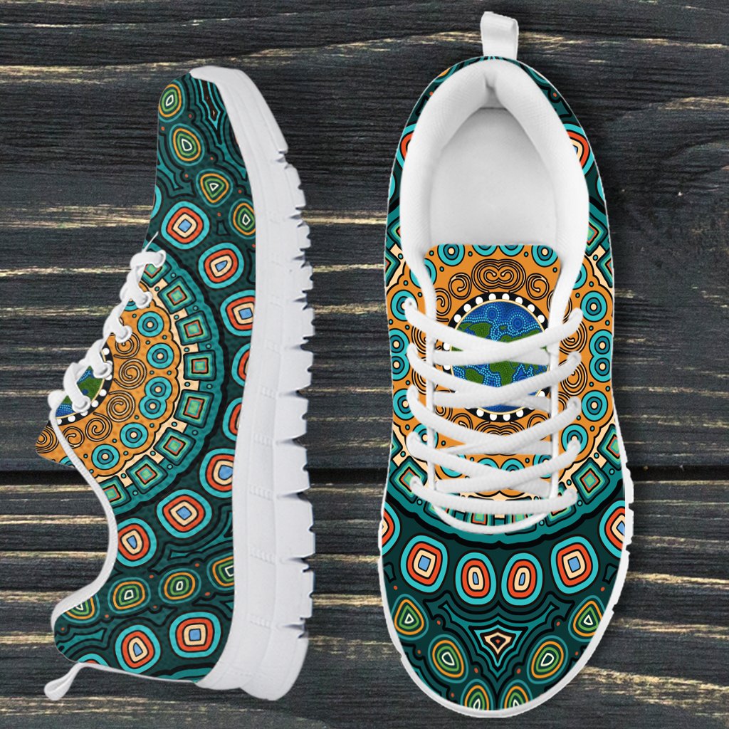 Sneakers - Aboriginal Green Dot Painting With Earth - Vibe Hoodie Shop