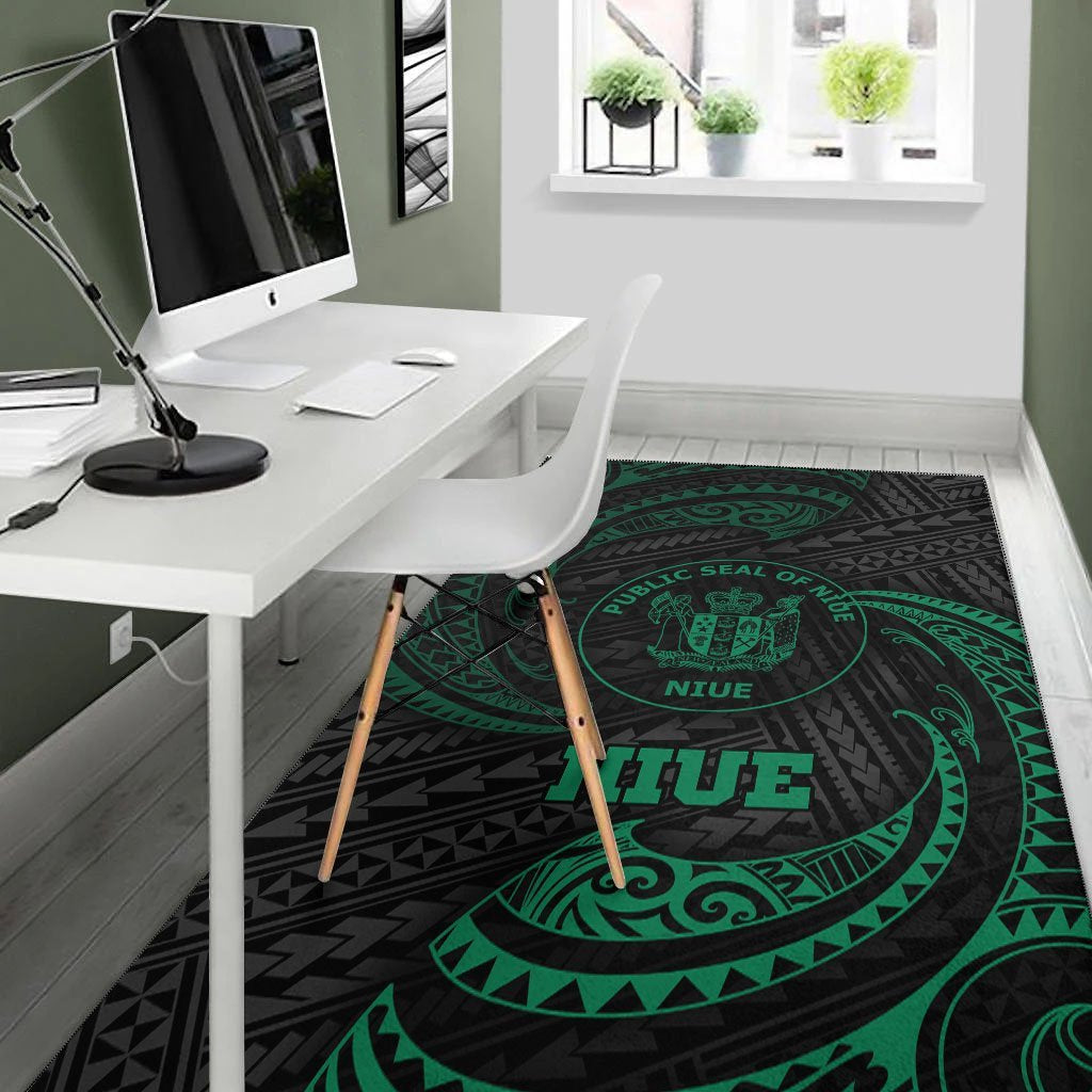 Niue Polynesian Area Rug - Green Tribal Wave - Vibe Hoodie Shop