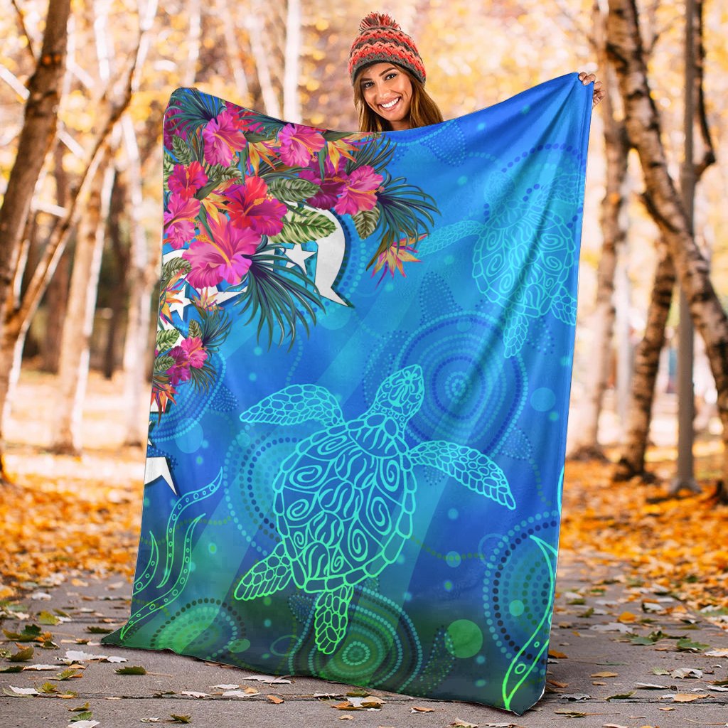 Premium Blanket - Torres Strait Blue Sea With Hibiscus - Vibe Hoodie Shop