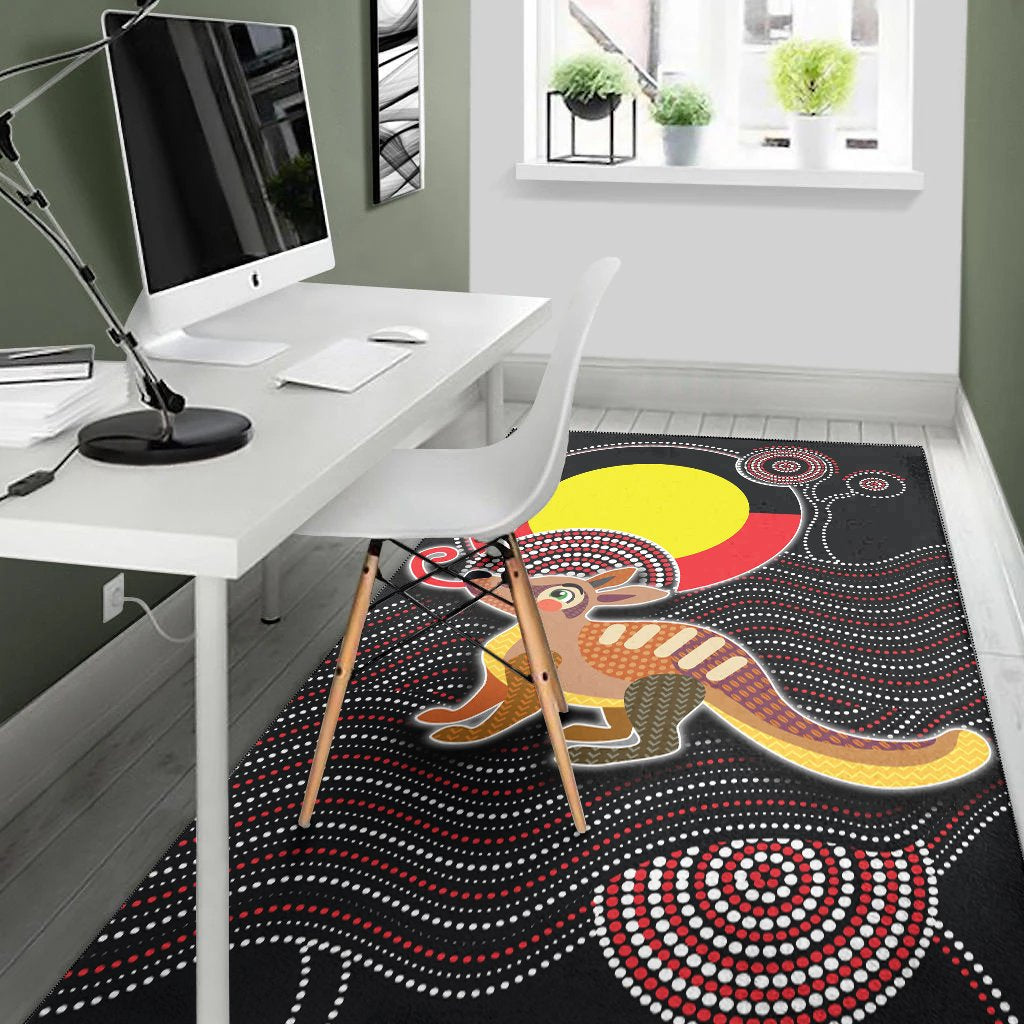 Aboriginal Area Rug - Numbat with Aboriginal Flag - Vibe Hoodie Shop