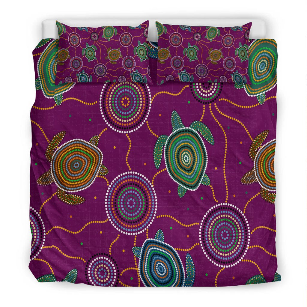 Bedding Set - Aboriginal Turtle Purple Australia Dot Patterns - Vibe Hoodie Shop