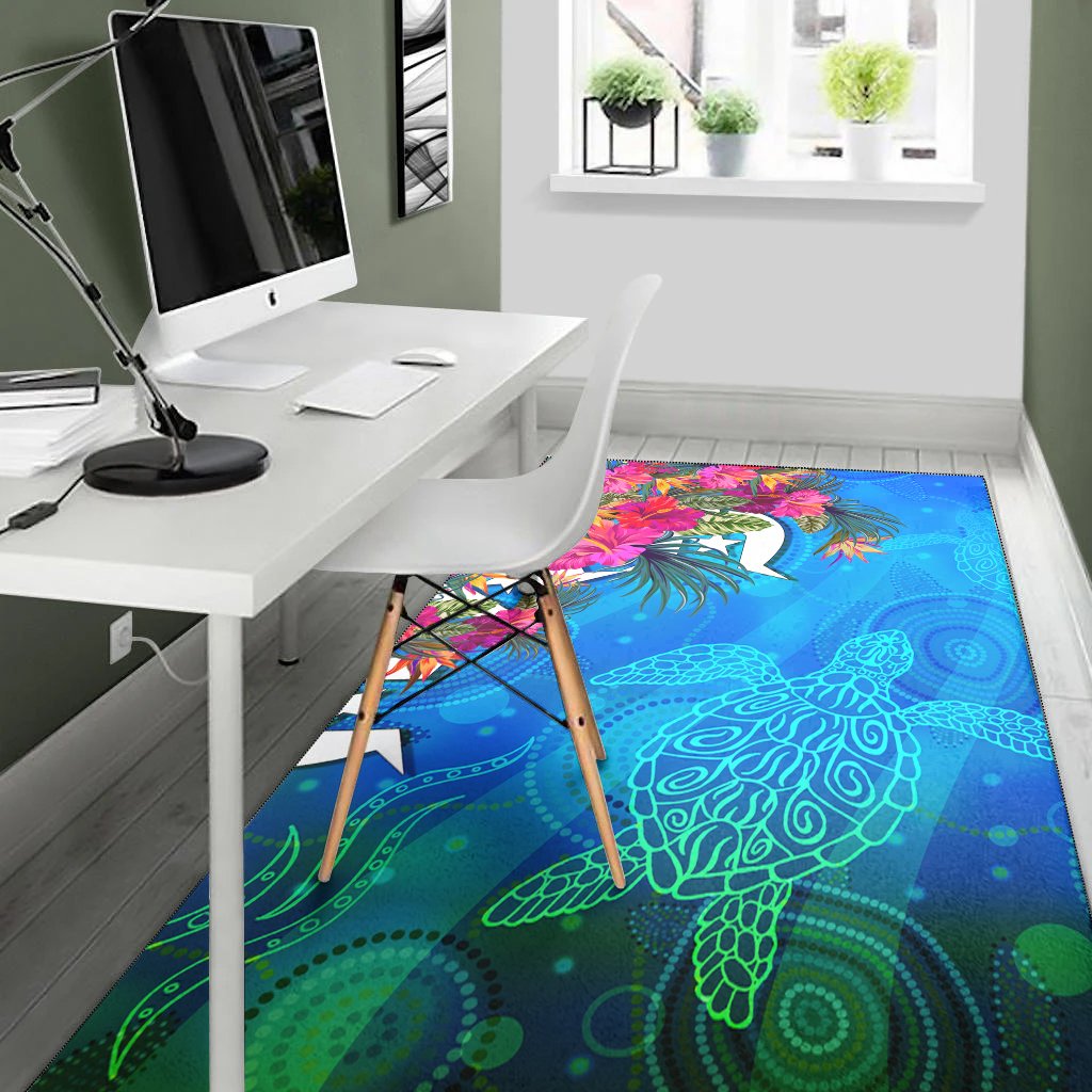 Area Rug - Torres Strait Blue Sea With Hibiscus - Vibe Hoodie Shop