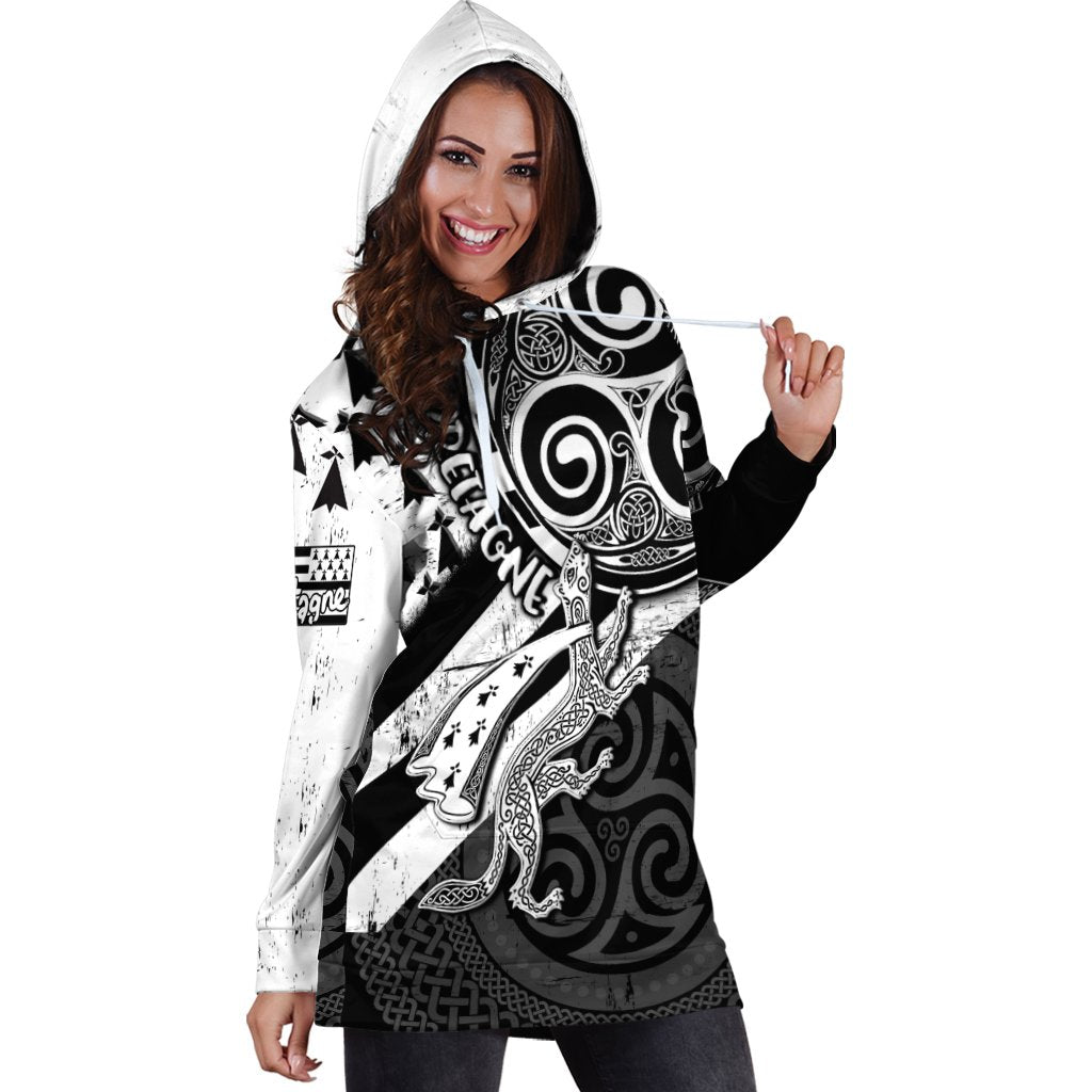 Celtic Bretagne Women's Hoodie Dress - Brittany Ermine With Celtic Triskelion V2 - Vibe Hoodie Shop