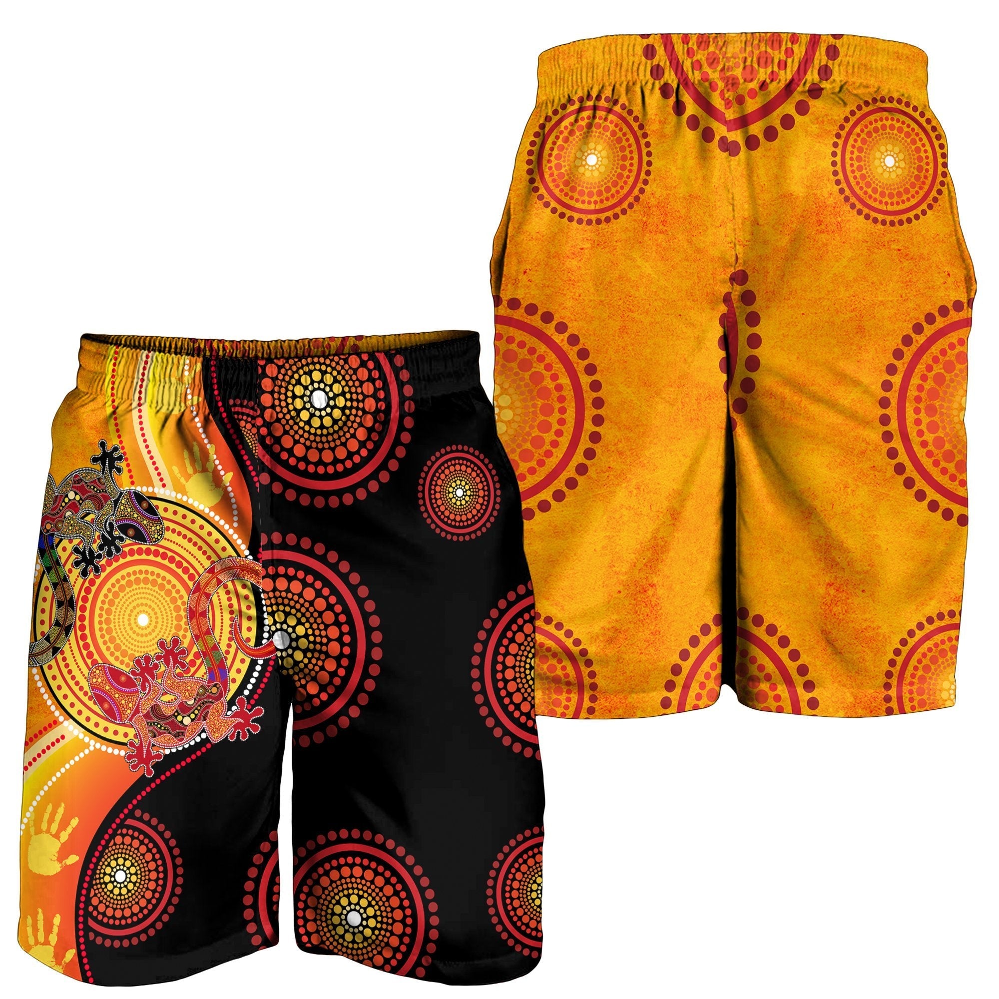 Aboriginal Men's Shorts - Couple Aboriginal Lizards - Vibe Hoodie Shop