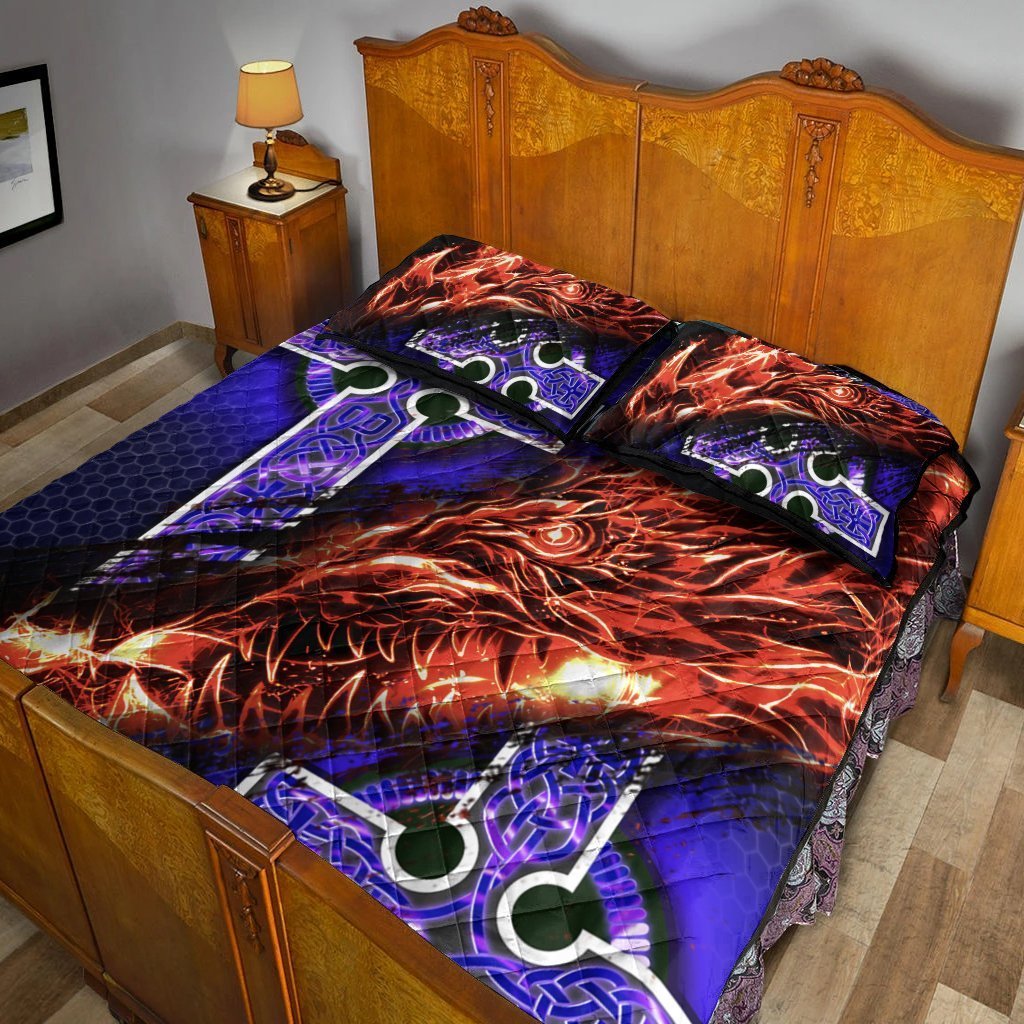 Celtic Quilt Bed Set - Fire Dragon And Water Cross Style - Vibe Hoodie Shop