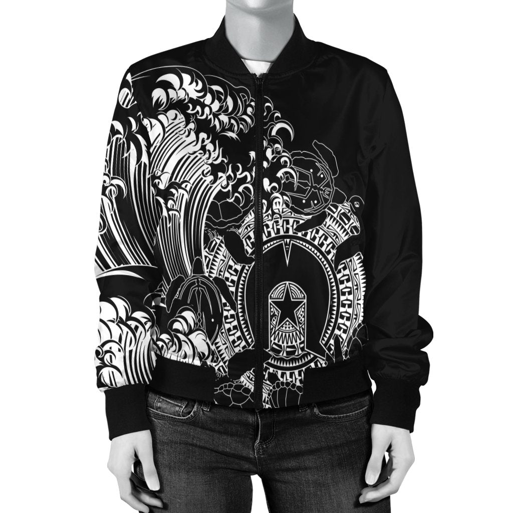 Aboriginal Women's Bomber Jacket, Torres Strait Islands in Wave (Black) - Vibe Hoodie Shop