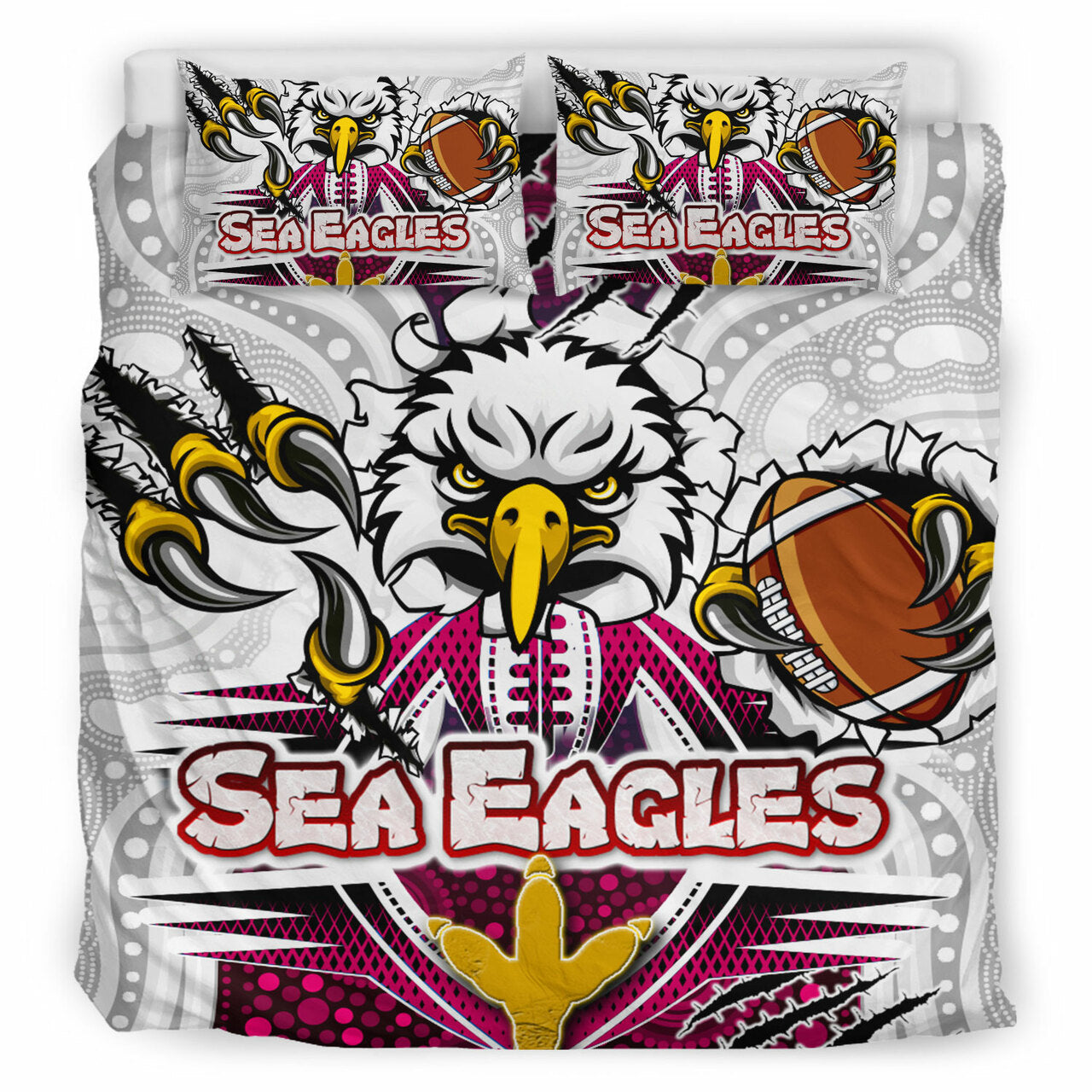 Sea Eagles Rugby Custom Indigenous Bedding Set - Super Sea Eagles Scratch Style LT10 - Vibe Hoodie Shop