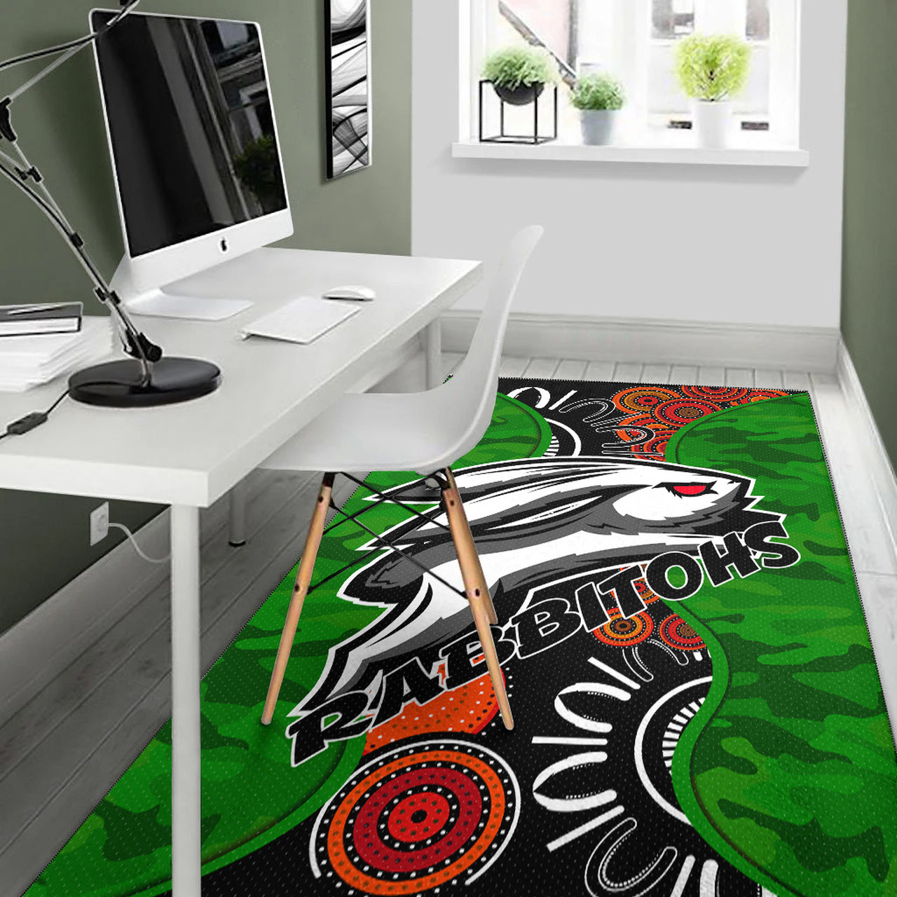 Rabbitohs Rugby Area Rug - Custom Rabbitohs Indigenous Energy Area Rug LT10 - Vibe Hoodie Shop