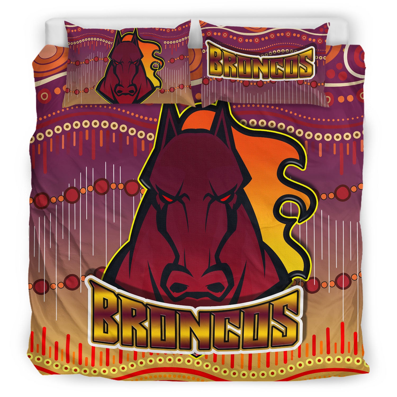 Broncos Rugby Bedding Set - Horse Aboriginal Patterns Bedding Set - Vibe Hoodie Shop