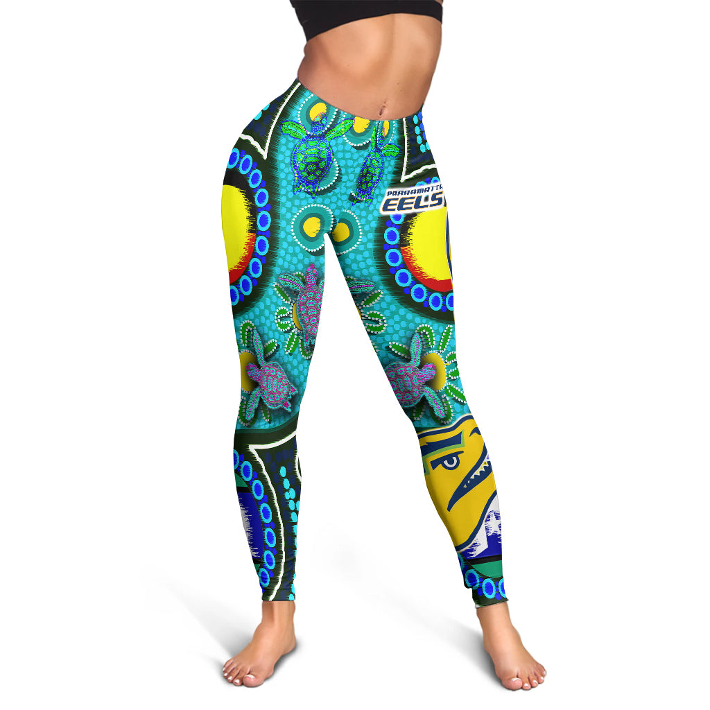 Eels Rugby Leggings - Indigenous Eels With Aboriginal and Torres Strait Islander Flag Leggings - Vibe Hoodie Shop