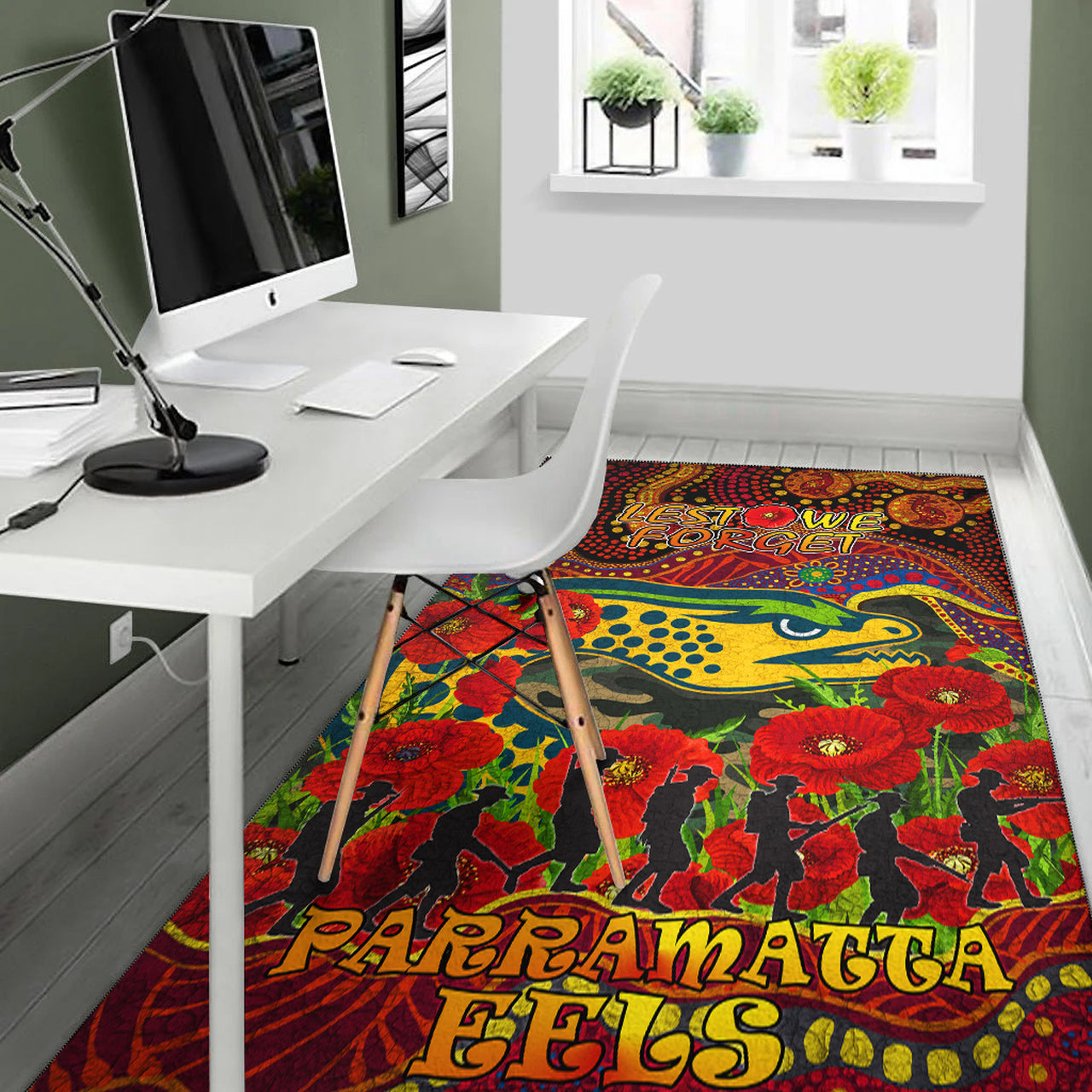 Eels Rugby Aboriginal ANZAC Day Custom Area Rug - Lest We Forget Eels With Poppy Flower LT10 - Vibe Hoodie Shop