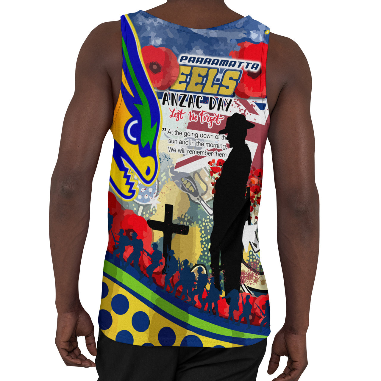 Eels Rugby Australia ANZAC Day Lest We Forget Custom Men Tank Top - Remembrance Eels With ANZAC Poppy Watercolour Style RLT13 - Vibe Hoodie Shop