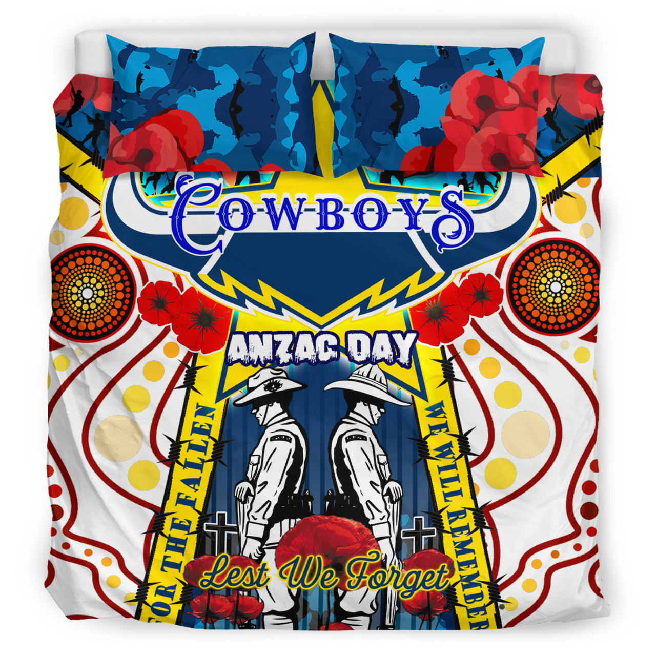 Cowboys Rugby ANZAC Day Watercolour Bedding Set - Custom Remembrance Cowboys With Poppy Flower RLT13 - Vibe Hoodie Shop
