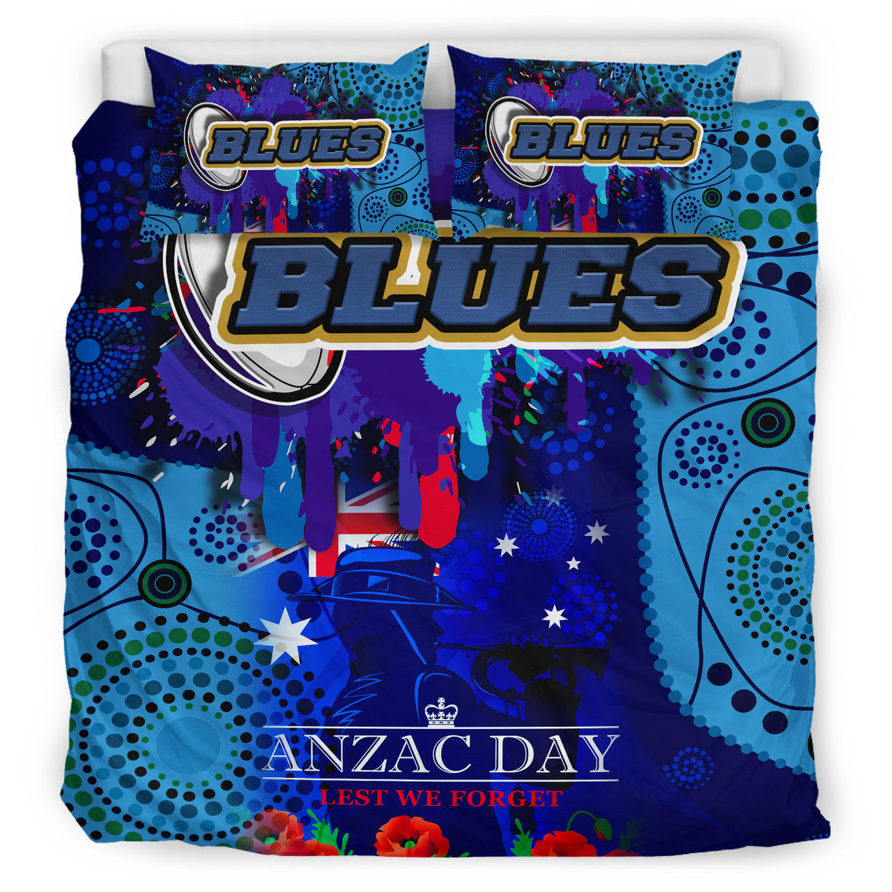 Blues Rugby Bedding Set - Aboriginal ANZAC Day '' Lest We Forget '' Color Drawing Patterns Bedding Set RLT12 - Vibe Hoodie Shop