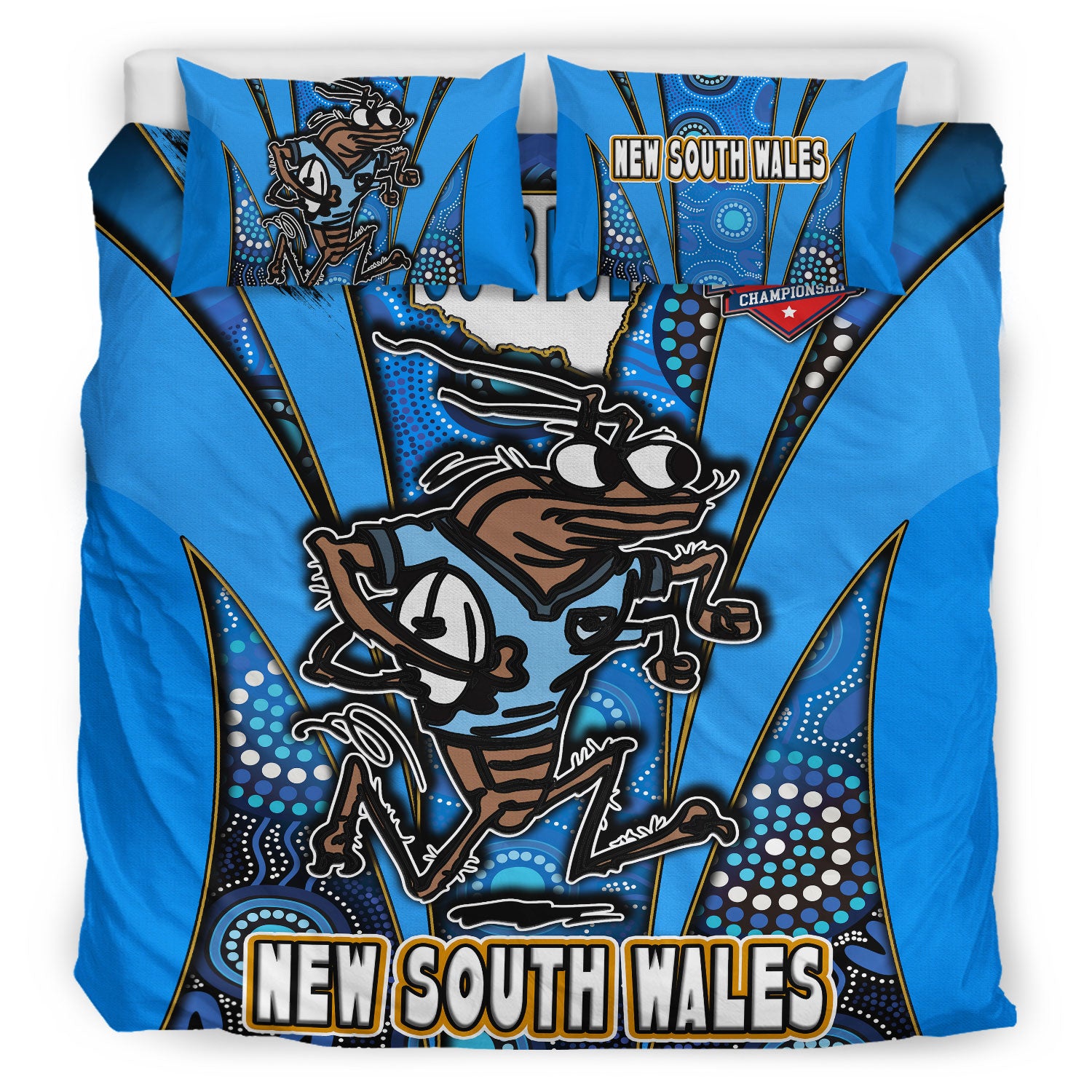 New South Wales Rugby League Team Bedding Set - New South Wales Blues Mascot With Aboriginal Art STATE OF ORIGIN Bedding Set - Vibe Hoodie Shop
