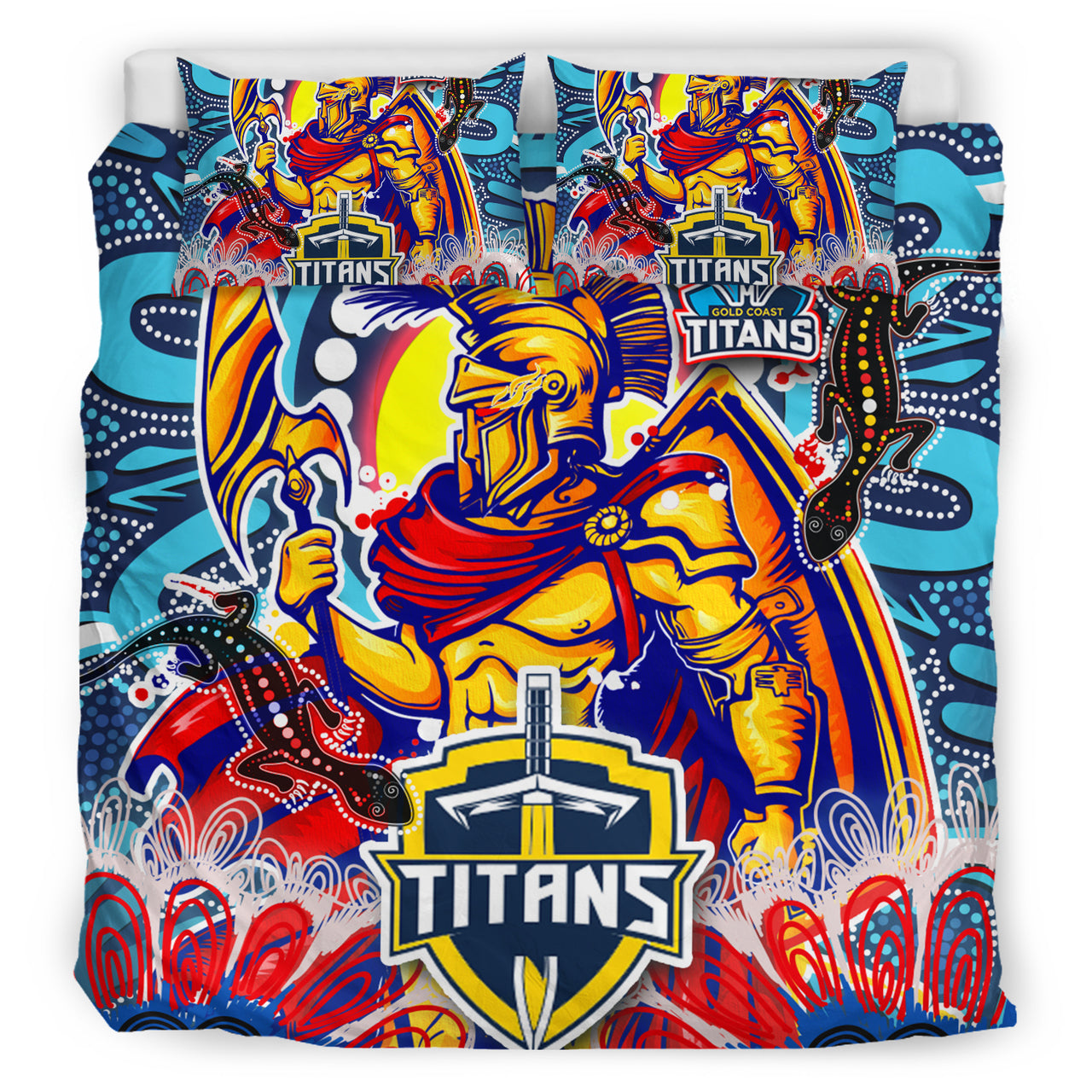 Titans Aboriginal Custom Rugby Bedding Set - The Indigenous Titans Warriors With Aboriginal Lizard And Sun RLT13 - Vibe Hoodie Shop