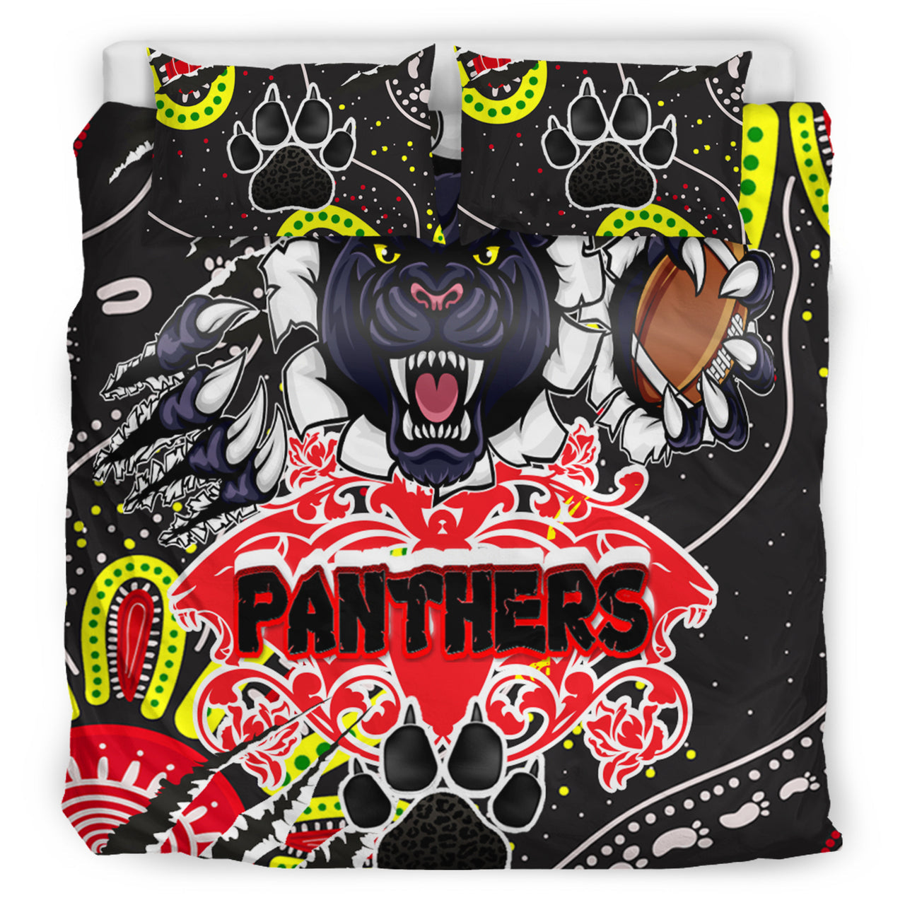 Panthers Rugby Aboriginal Bedding Set - Indigenous Super Black Panthers Scratch Style RLT13 - Vibe Hoodie Shop