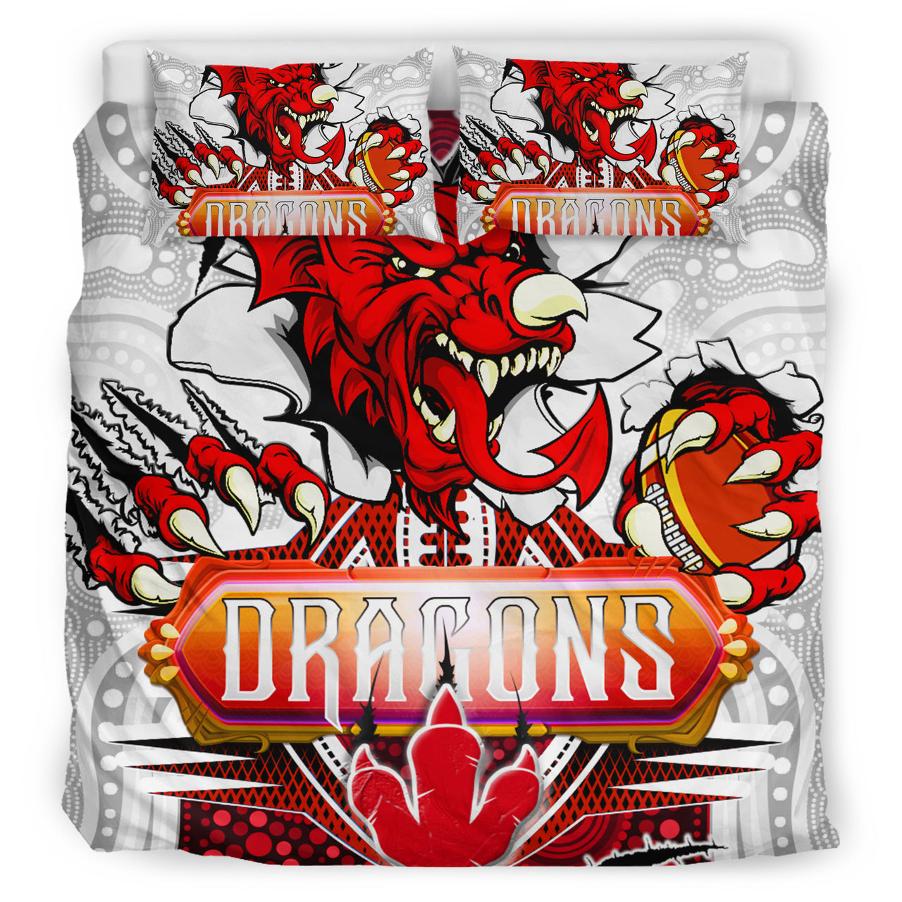 St. George Aboriginal Rugby Bedding Set - Custom Indigenous Super Dragons Scratch Style RLT13 - Vibe Hoodie Shop