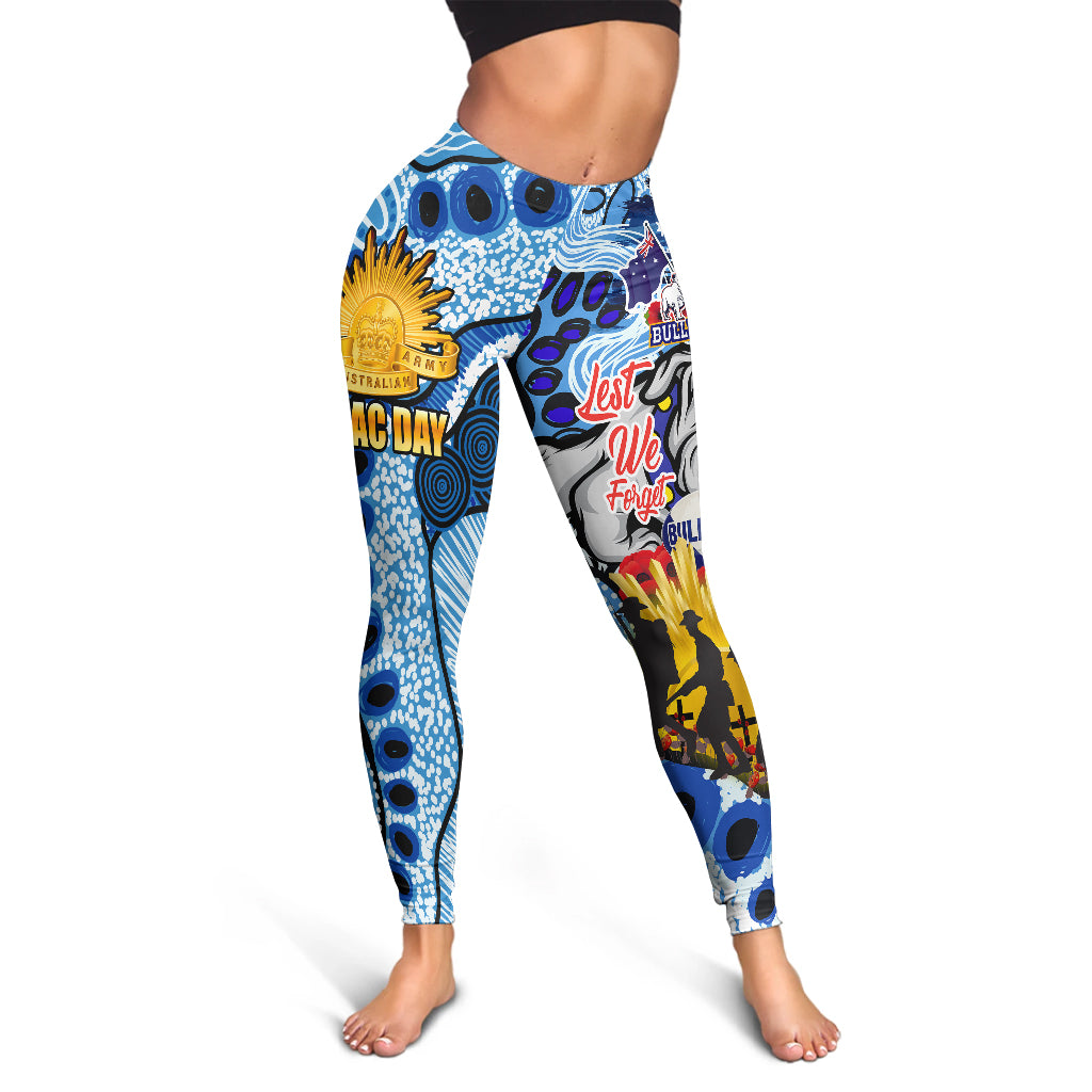 Bulldogs Rugby Australia And NZ Anzac Day Leggings - Lest We Forget Bulldogs With Rugby Ball And Aboriginal Patterns Leggings - Vibe Hoodie Shop