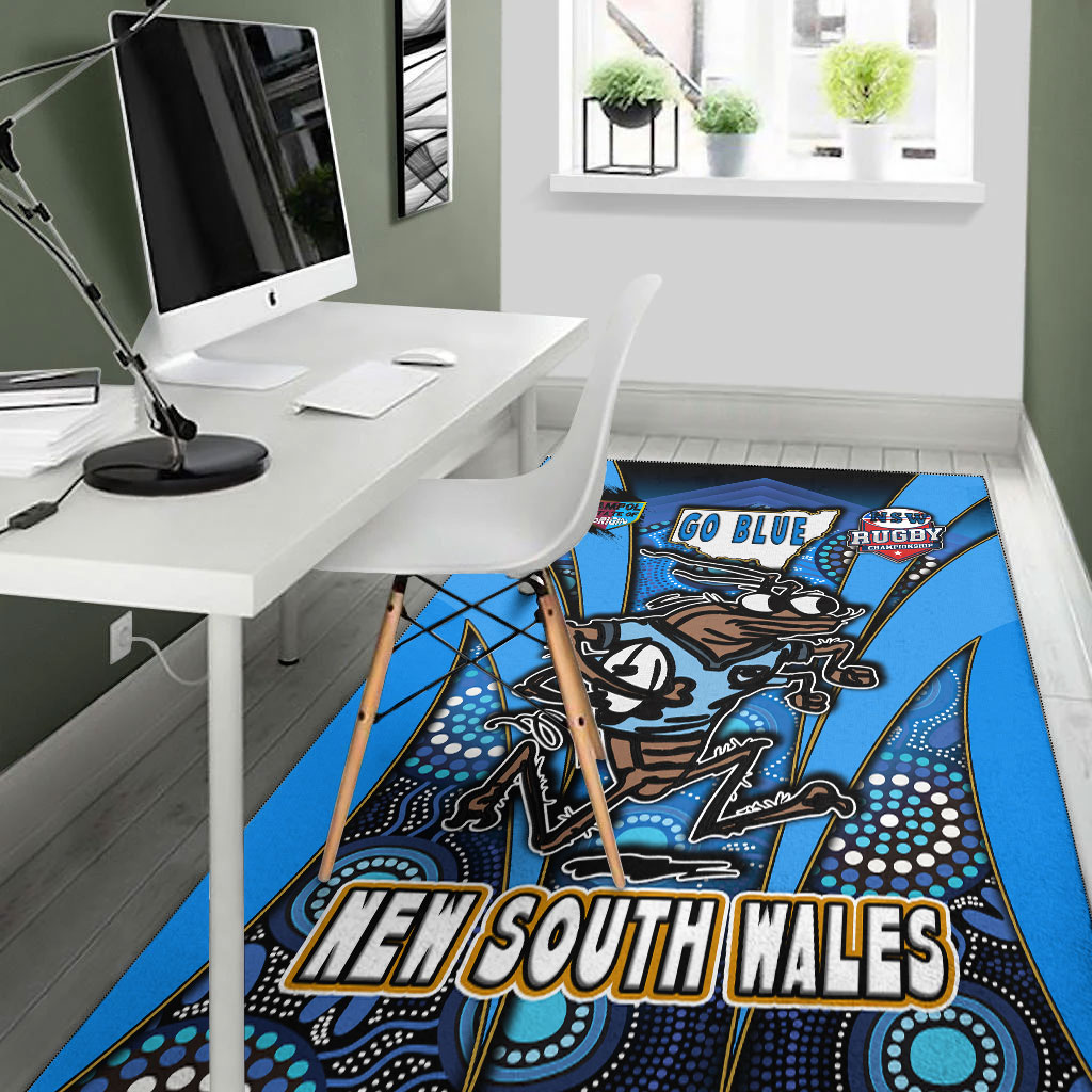 New South Wales Rugby League Team Area Rug - New South Wales Blues Mascot With Aboriginal Art STATE OF ORIGIN Area Rug - Vibe Hoodie Shop