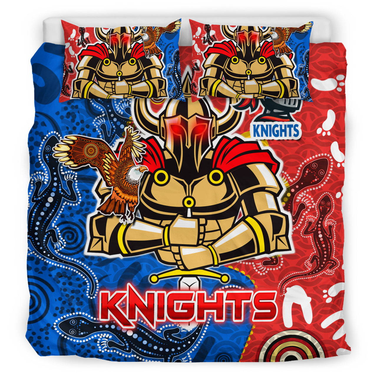 Knights Aboriginal Rugby Bedding Set - Custom Indigenous Knights With Aussie Lizard and Eagle RLT13 - Vibe Hoodie Shop