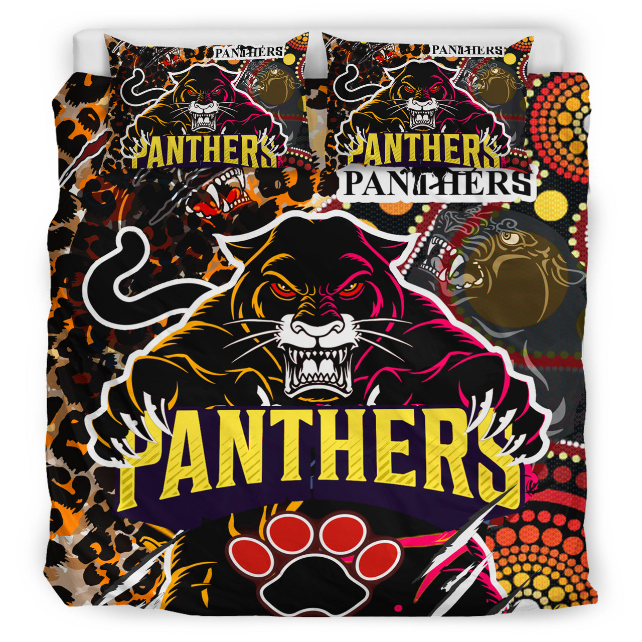 Panthers Rugby League Football Club Bedding Set - The Indigenous Wild Black Panthers Scratch Style RLT13 - Vibe Hoodie Shop