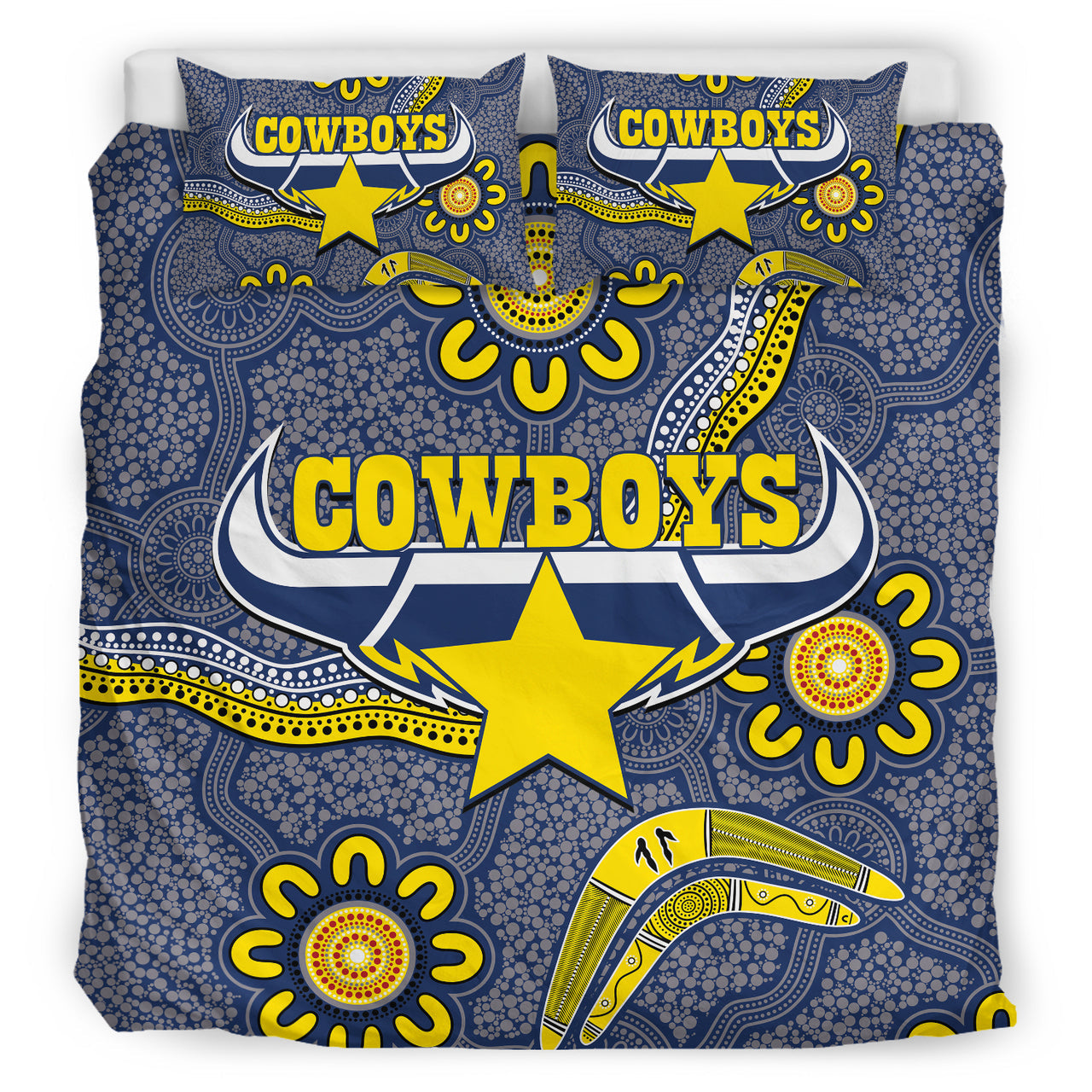 Cowboys Rugby Bedding Set - Aboriginal Boomerang Cowboys Bedding Set RLT13 - Vibe Hoodie Shop