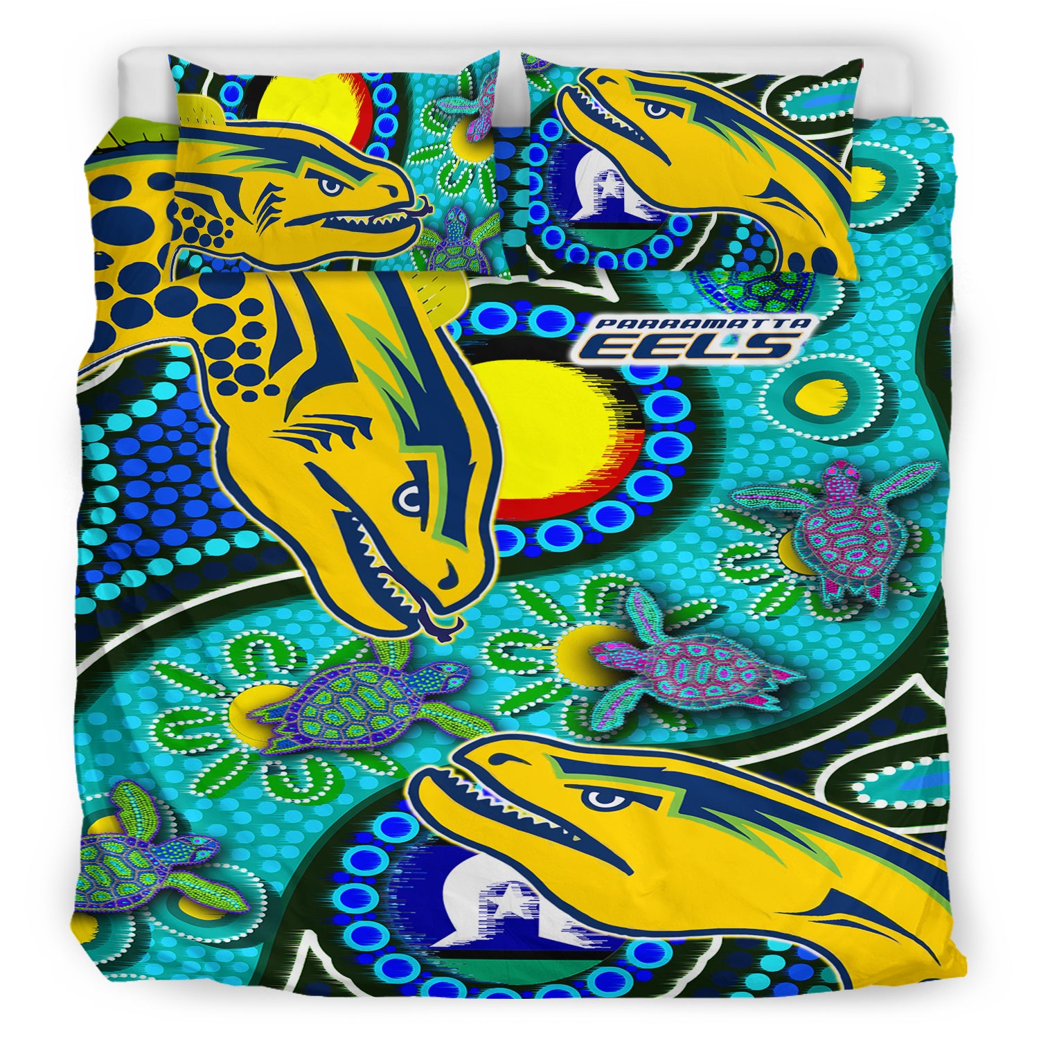 Eels Rugby Bedding Set - Custom Indigenous Eels With Aboriginal and Torres Strait Islander Flag - Vibe Hoodie Shop