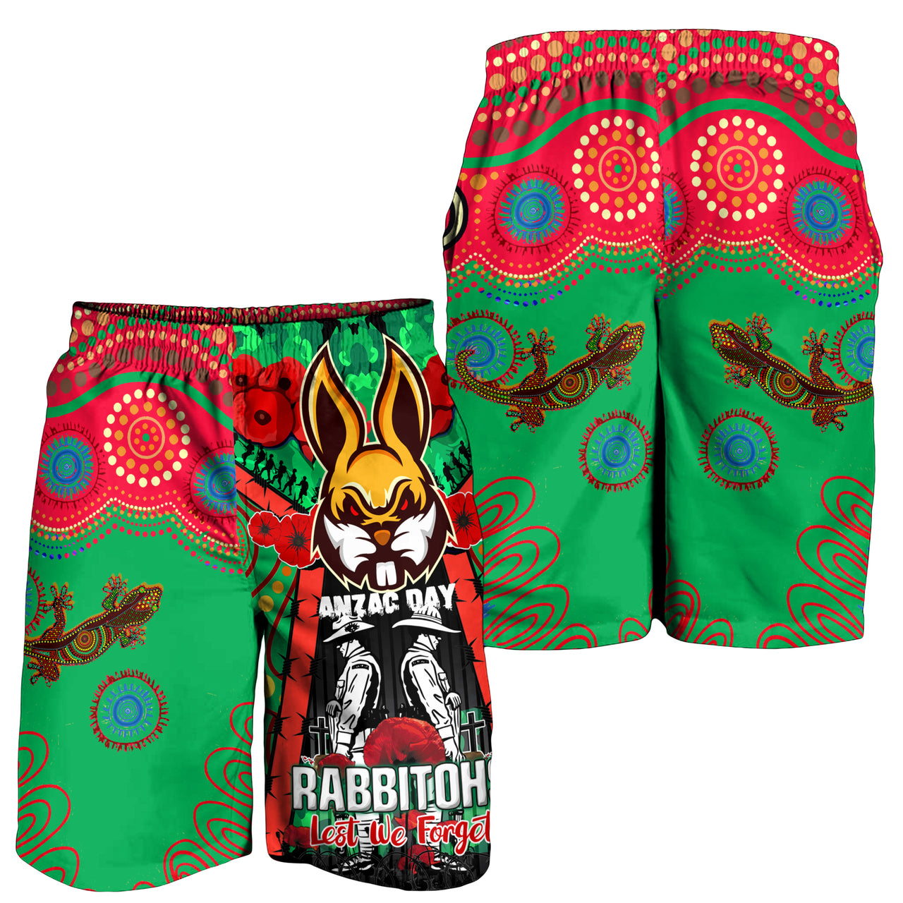 Rabbitohs Rugby Aboriginal ANZAC Day Custom Watercolour Men Short - Remembrance Indigenous Rabbitohs With Poppy Flower RLT13 - Vibe Hoodie Shop