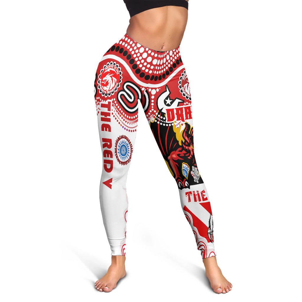 St. George Rugby Indigenous Leggings - The RED V With Aboriginal And Torres Strait Islander Culture Leggings - Vibe Hoodie Shop