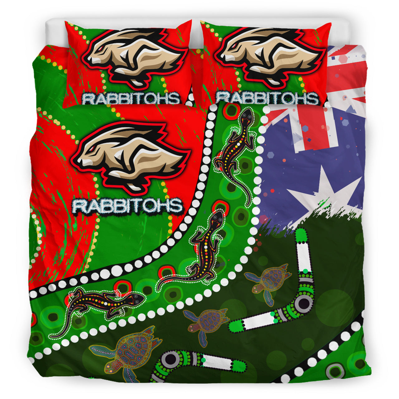 Rabbitohs Aboriginal Rugby Custom Bedding Set - The Indigenous Bunnies's Army RLT13 - Vibe Hoodie Shop