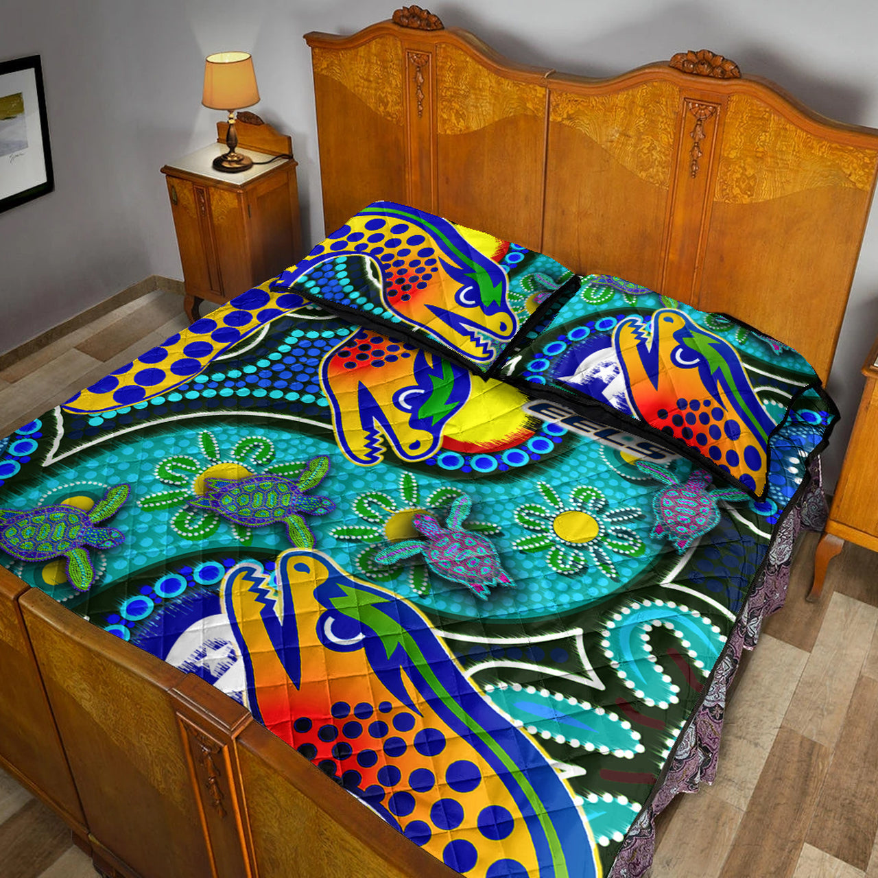 Eels Rugby Quilt Bed Set - Indigenous Eels With Aboriginal and Torres Strait Islanders Flag RLT13 - Vibe Hoodie Shop