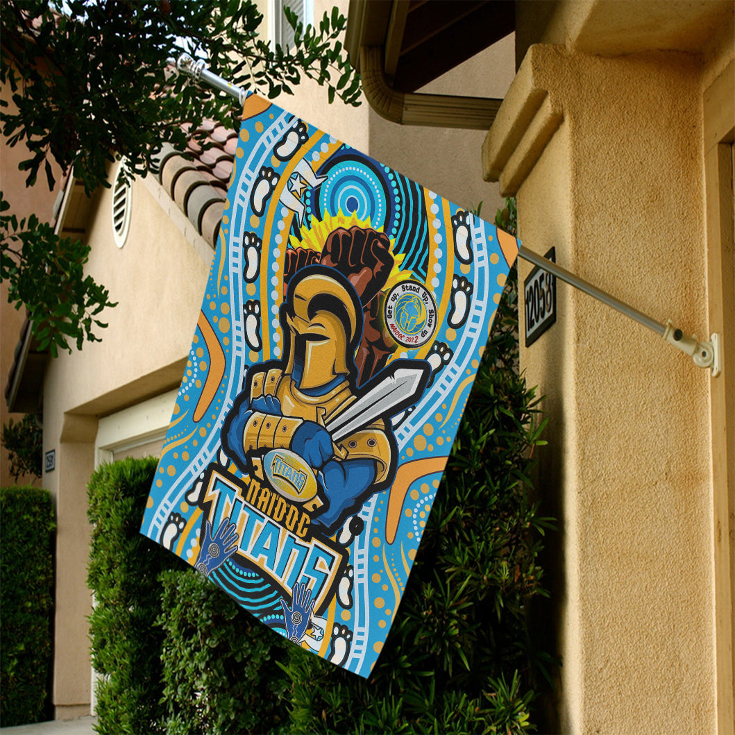 Titans Rugby Naidoc Week Flag - Gold Coast Titans Rugby Ball Get up! Stand up! Show up! Flag - Vibe Hoodie Shop