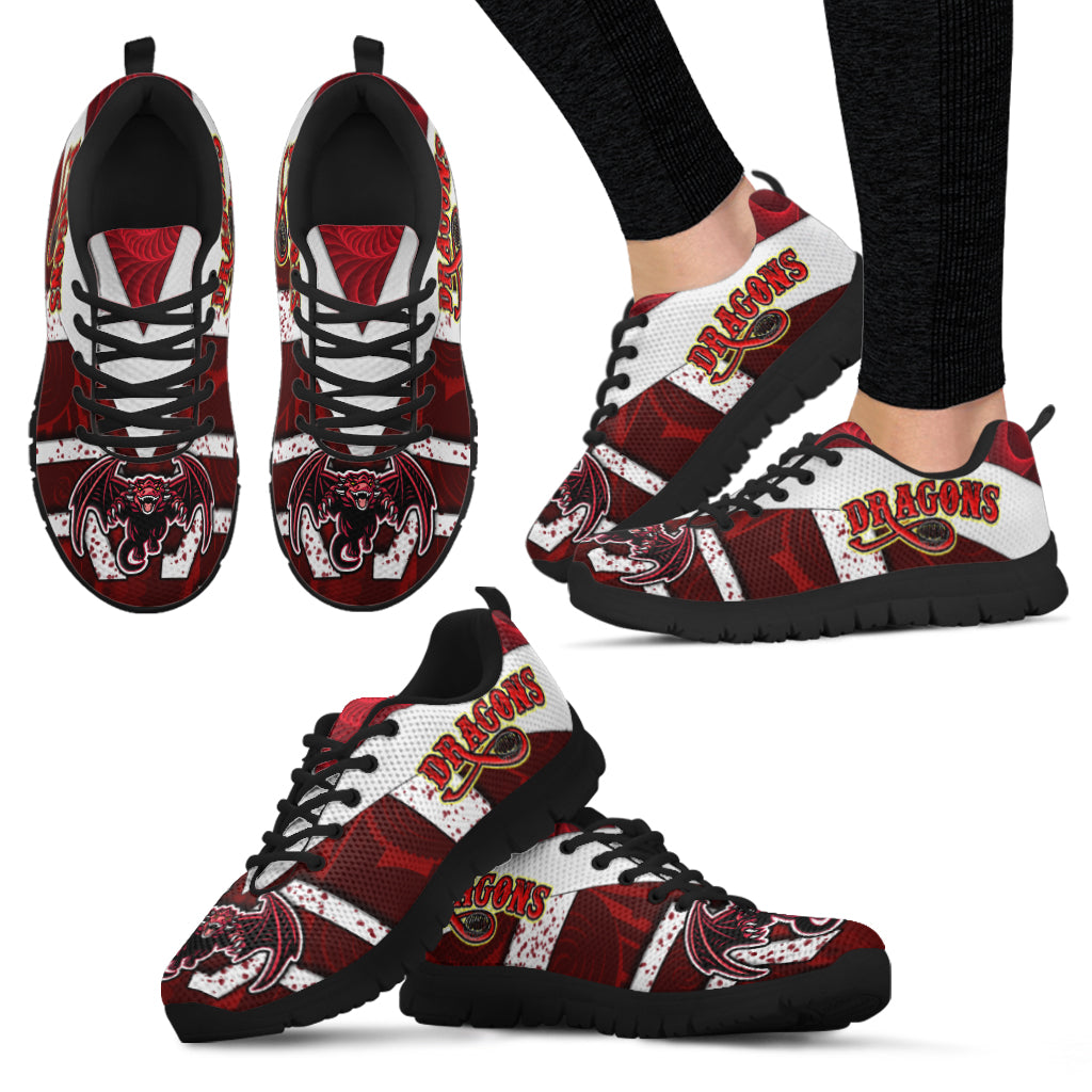 St. George Rugby Sneakers - Dragons With Rugby Ball Aboriginal Patterns Sneakers - Vibe Hoodie Shop