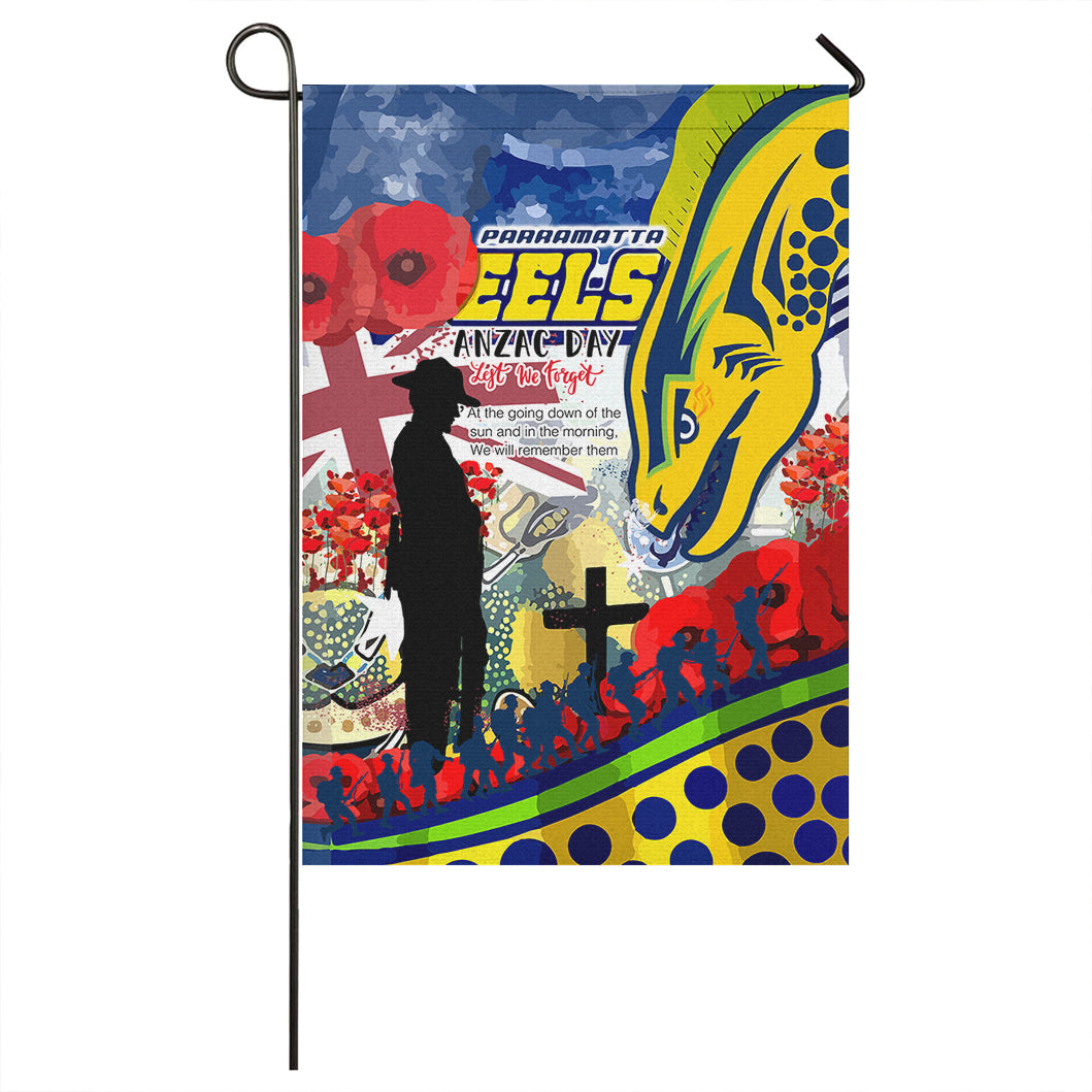 Eels Rugby Anzac Day Flag - Custom Remembrance Eels With Anzac Poppy Watercolour Style Flag - Vibe Hoodie Shop