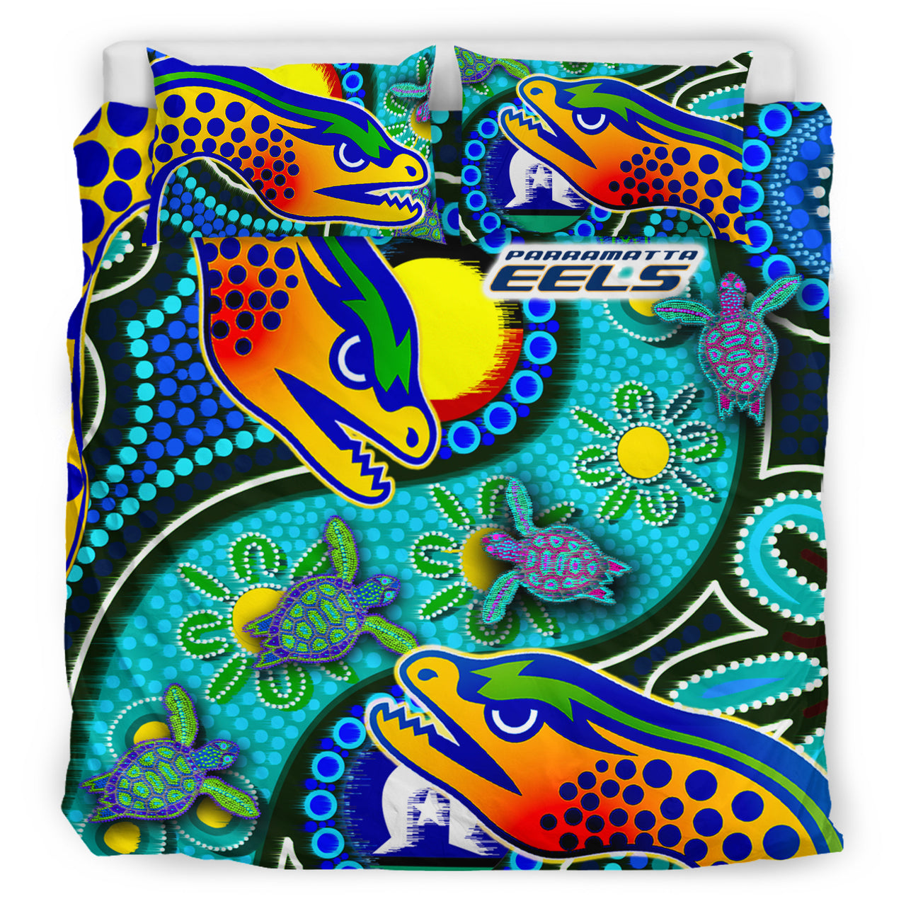 Eels Rugby Bedding Set - Indigenous Eels With Aboriginal and Torres Strait Islanders Flag RLT13 - Vibe Hoodie Shop