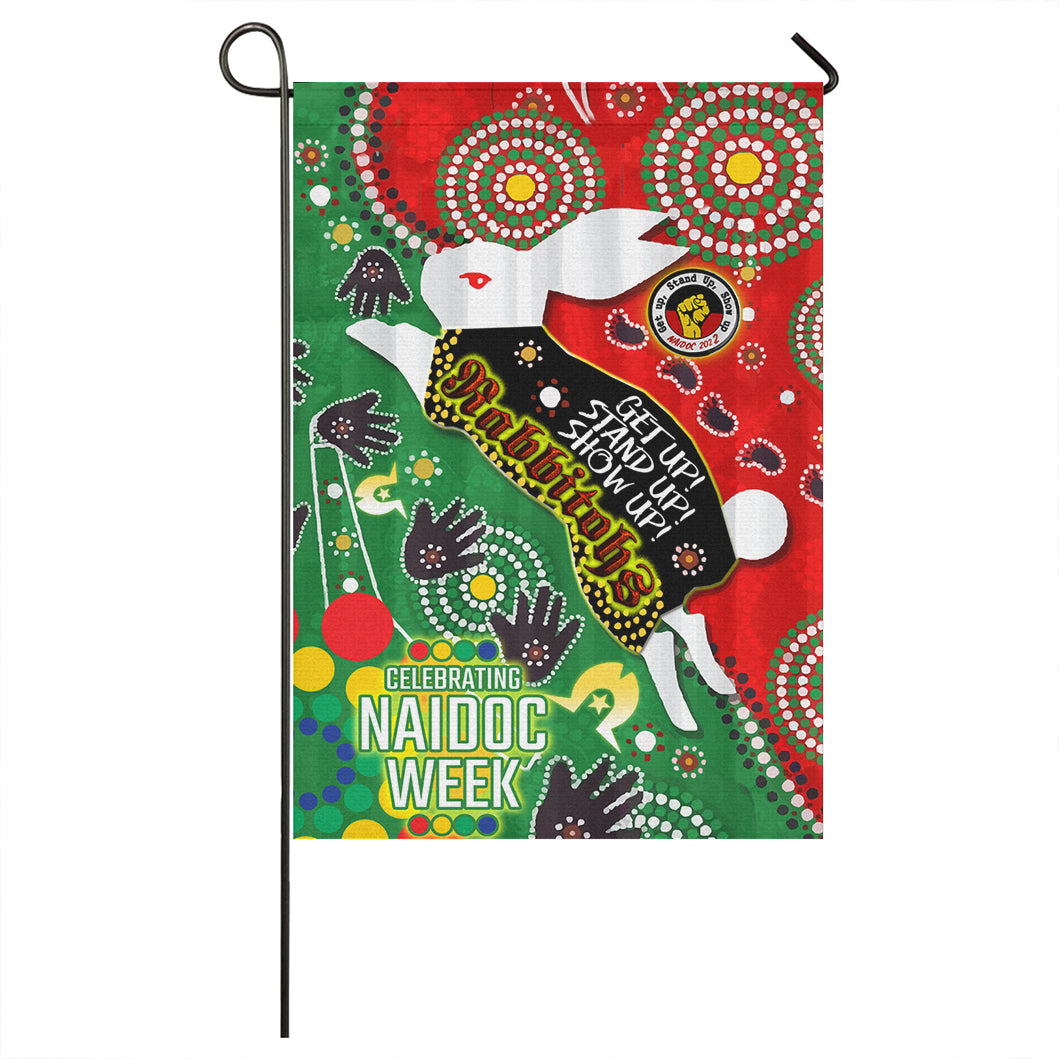 Rabbitohs Rugby Watercolour Dot Painting Flag - Naidoc Week Custom Rabbitohs Getting Up, Standing Up, Showing Up Flag - Vibe Hoodie Shop