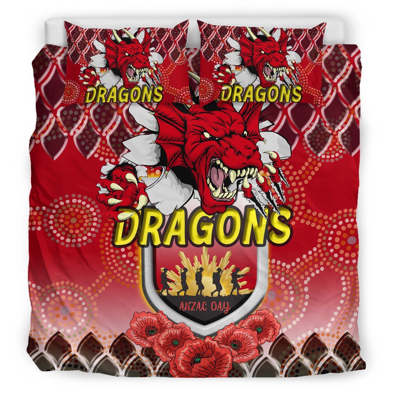 St.George Rugby Bedding Set - Aboriginal And ANZAC Day With Dragons Poppy Flower Patterns Bedding Set RLT12 - Vibe Hoodie Shop