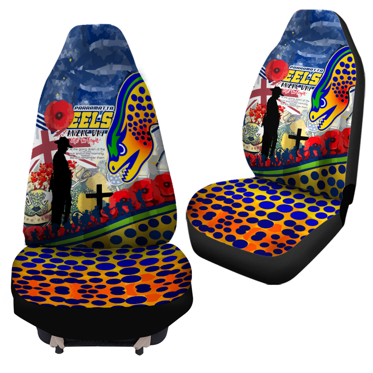 Eels Rugby Australia ANZAC Day Lest We Forget Custom Car Seat Cover - Remembrance Eels With ANZAC Poppy Watercolour Style RLT13 - Vibe Hoodie Shop