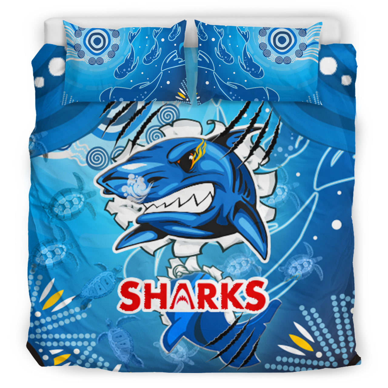 Sharks Aboriginal Custom Rugby Bedding Set - The Indigenous Sharks Scratch Style RLT13 - Vibe Hoodie Shop