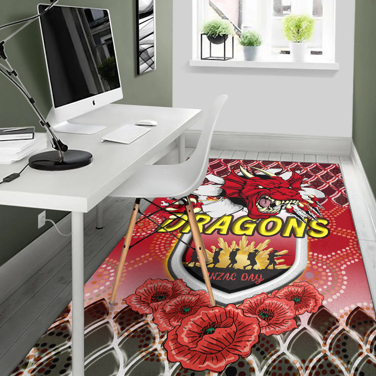 St.George Rugby Area Rug - Aboriginal And ANZAC Day With Dragons Poppy Flower Patterns Area Rug RLT12 - Vibe Hoodie Shop