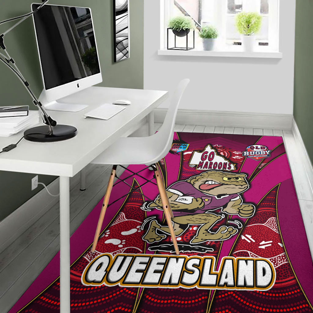 Queensland Rugby League Team Area Rug - Queensland Maroons Mascot With Aboriginal Art STATE OF ORIGIN Area Rug - Vibe Hoodie Shop