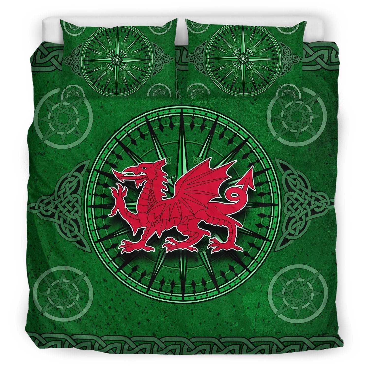 Wales Celtic Bedding Set - Celtic Compass With Welsh Dragon - Vibe Hoodie Shop