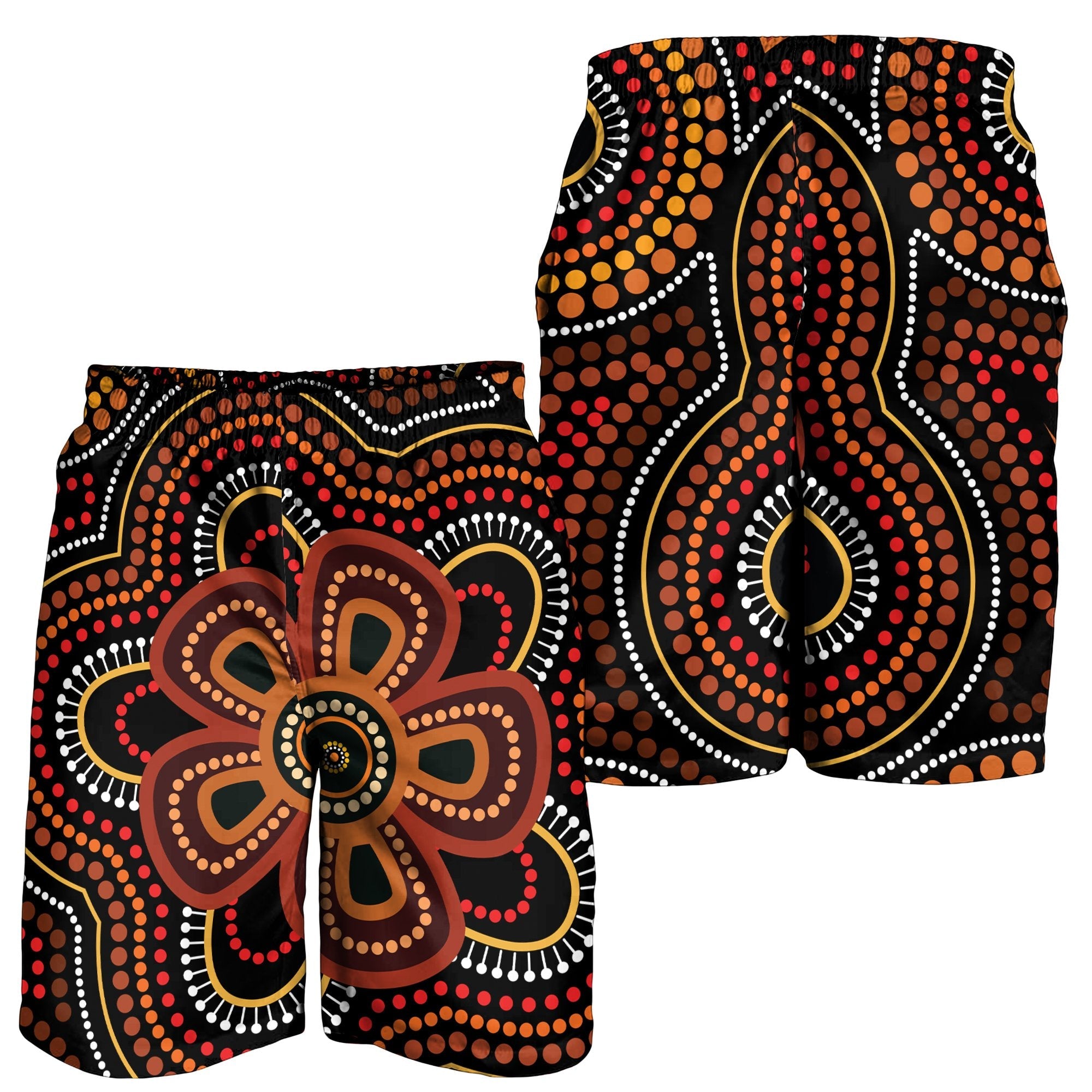 ABoriginal Men Shorts - Aboriginal Dot Painting Flowers Style Ver02 - Vibe Hoodie Shop