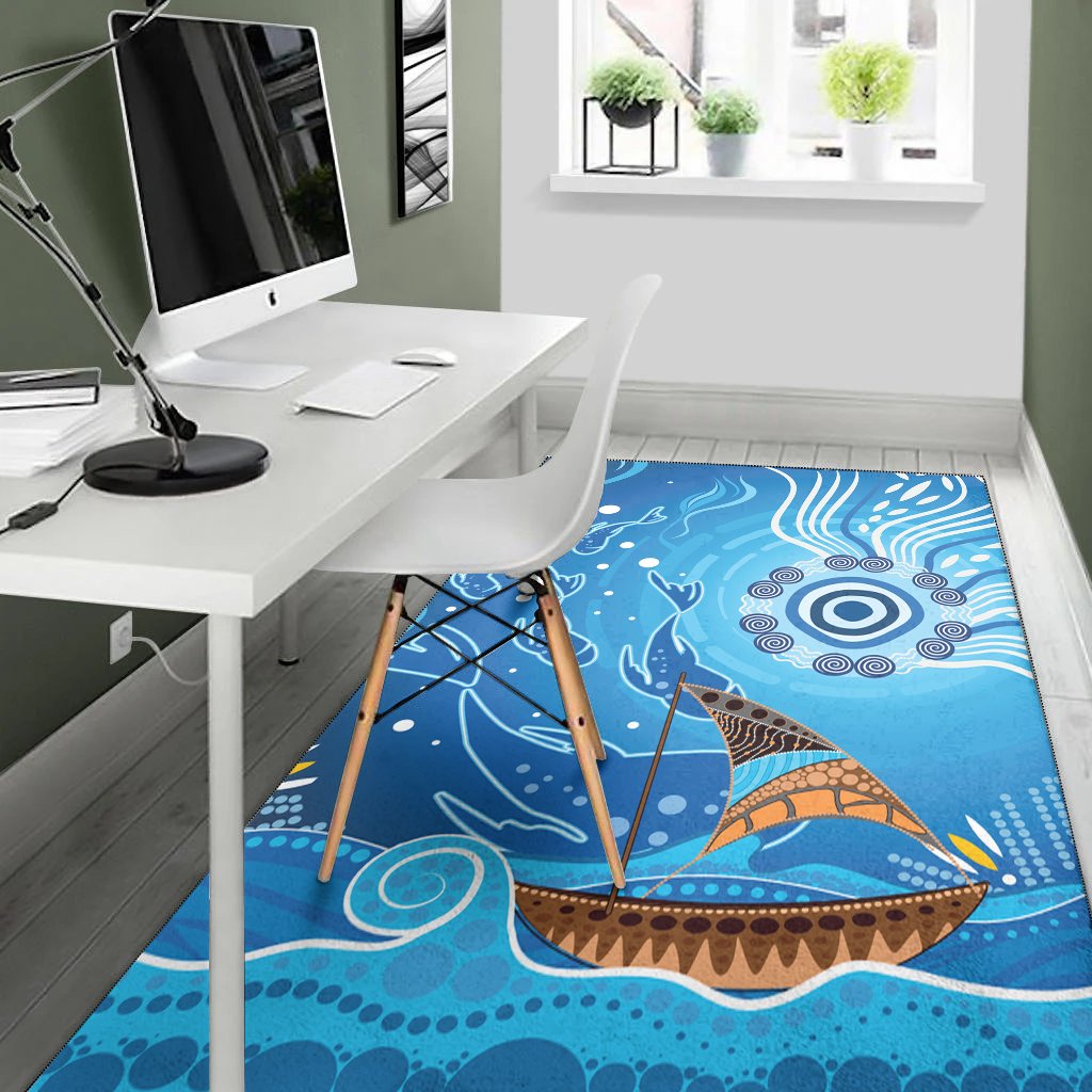 Area Rug - Aboriginal View Sea With Fish And Boat - Vibe Hoodie Shop