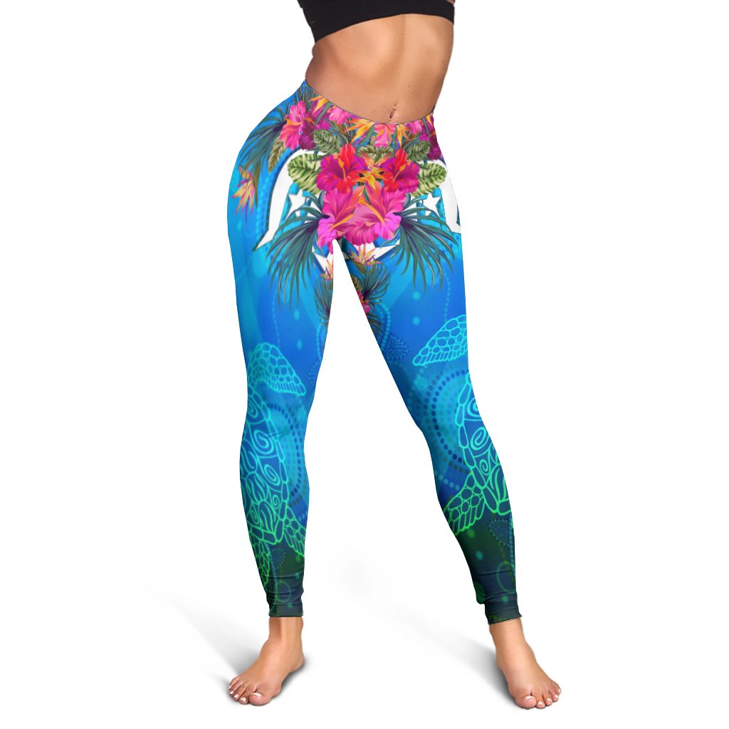 Leggings - Torres Strait Blue Sea With Hibiscus - Vibe Hoodie Shop