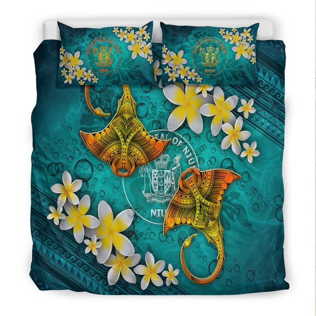 Niue Polynesian Bedding Set - Manta Ray Ocean - Vibe Hoodie Shop