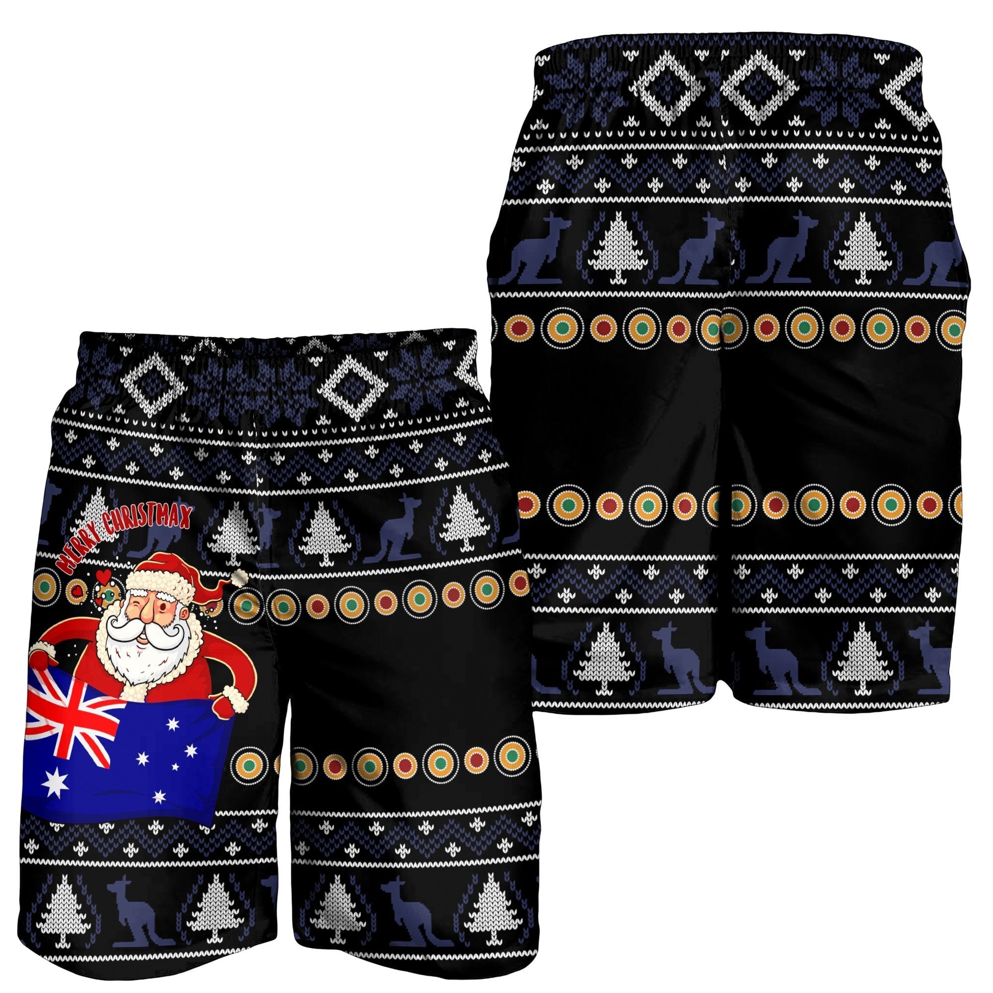 Christmas Men's Short - Australia Santa Claus Hold The Flag (Black) - Vibe Hoodie Shop