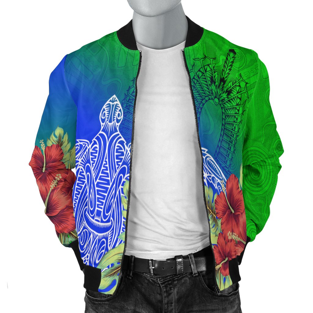 Torres Strait Islanders Bomber Jacket - Ocean Hibiscus - Vibe Hoodie Shop