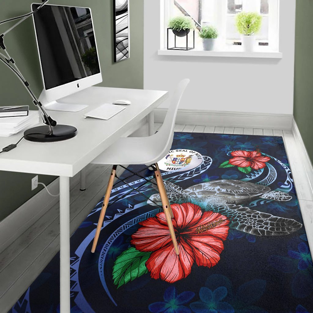 Niue Polynesian Area Rug - Blue Turtle Hibiscus - Vibe Hoodie Shop